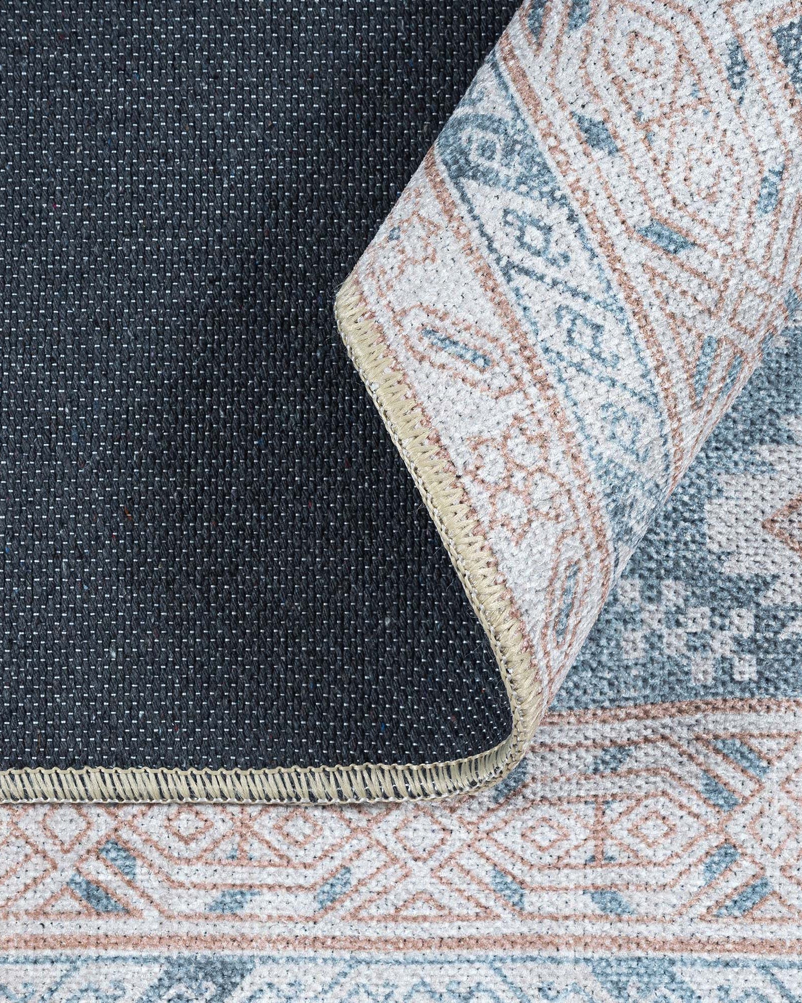 Samara Cream Blue Distressed Turkish Rug