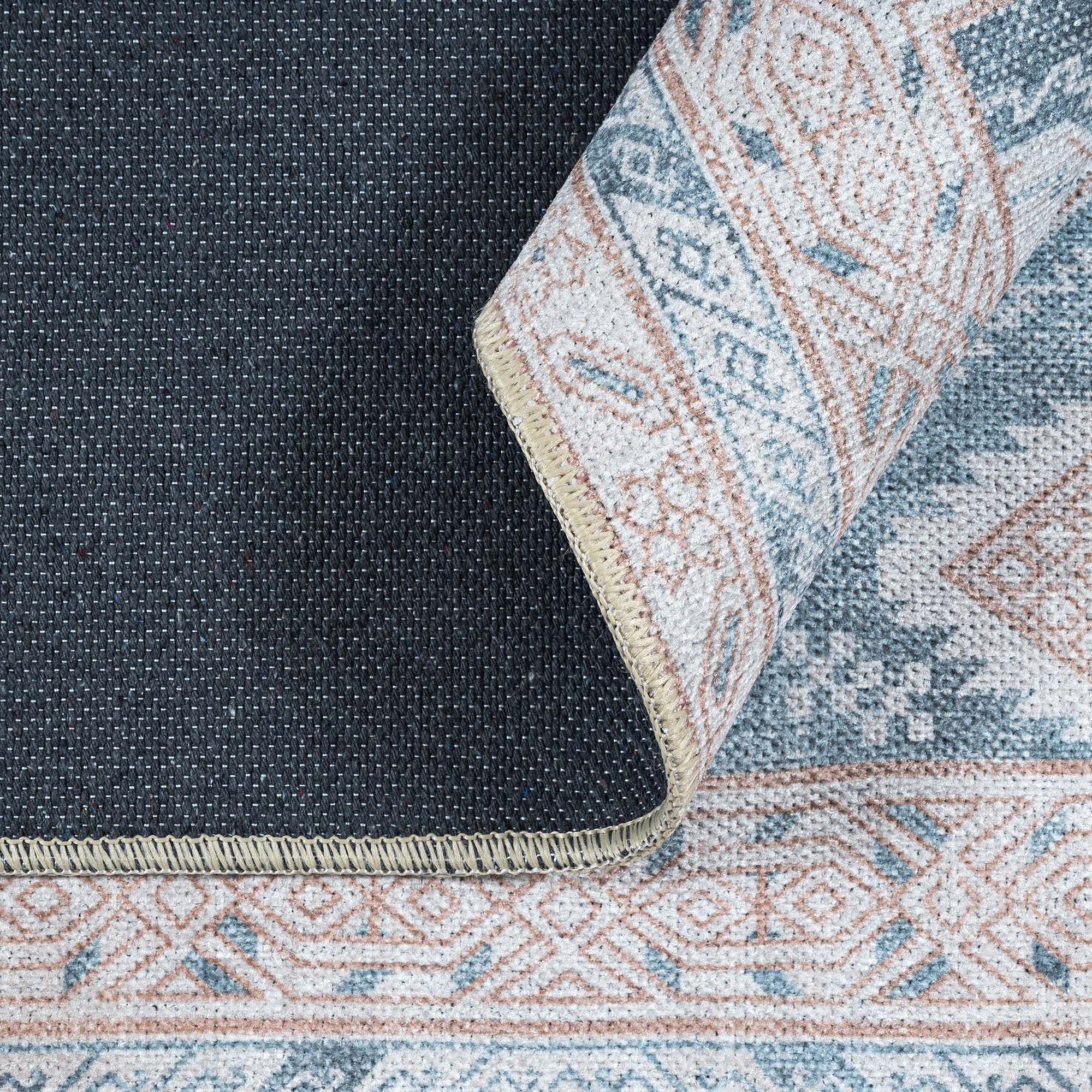 Samara Cream Blue Distressed Turkish Rug