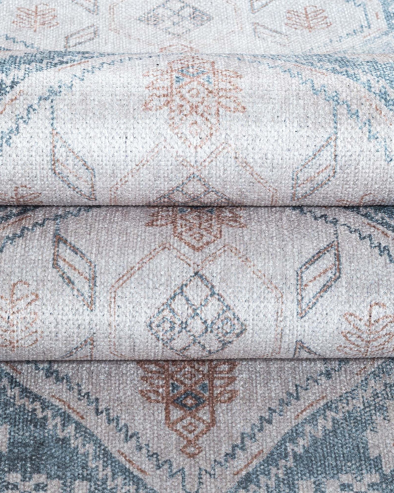 Samara Cream Blue Distressed Turkish Rug