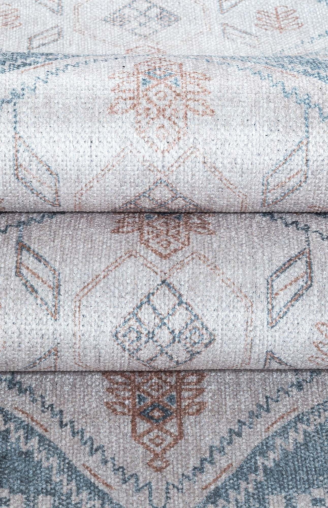 Samara Cream Blue Distressed Turkish Rug