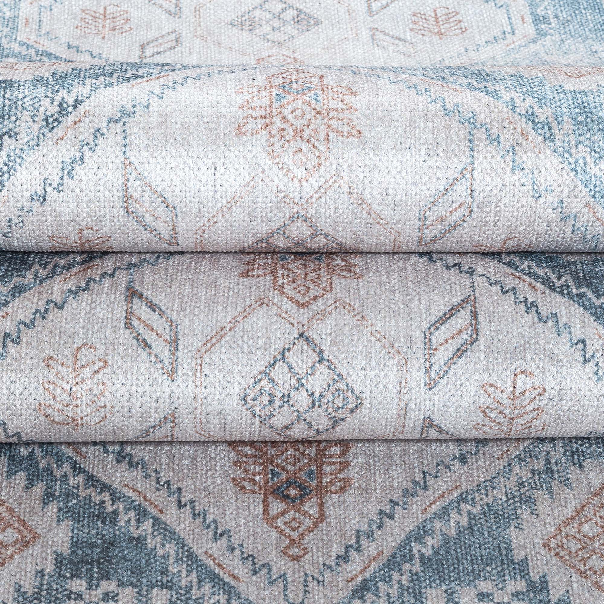 Samara Cream Blue Distressed Turkish Rug