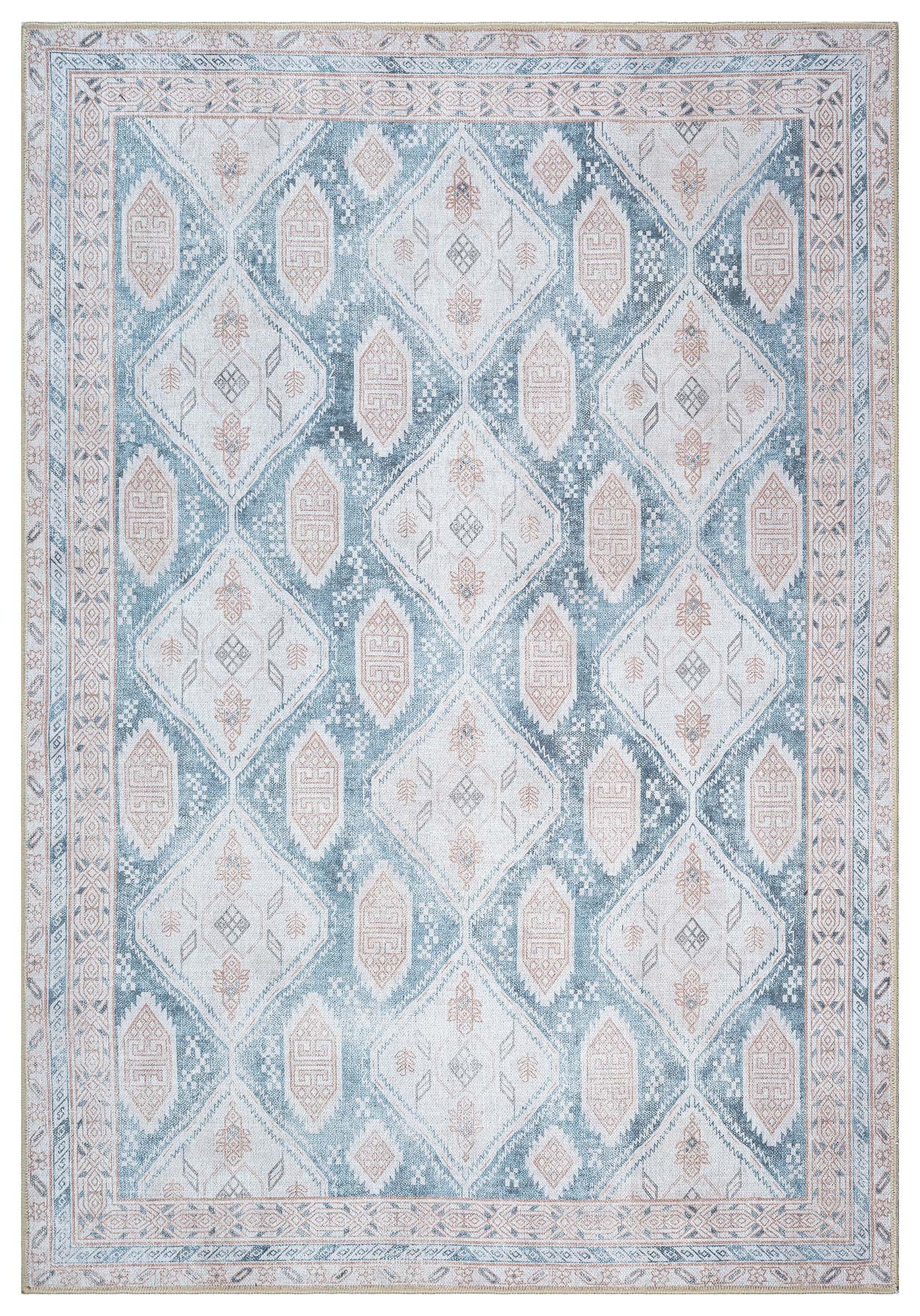 Samara Cream Blue Distressed Turkish Rug