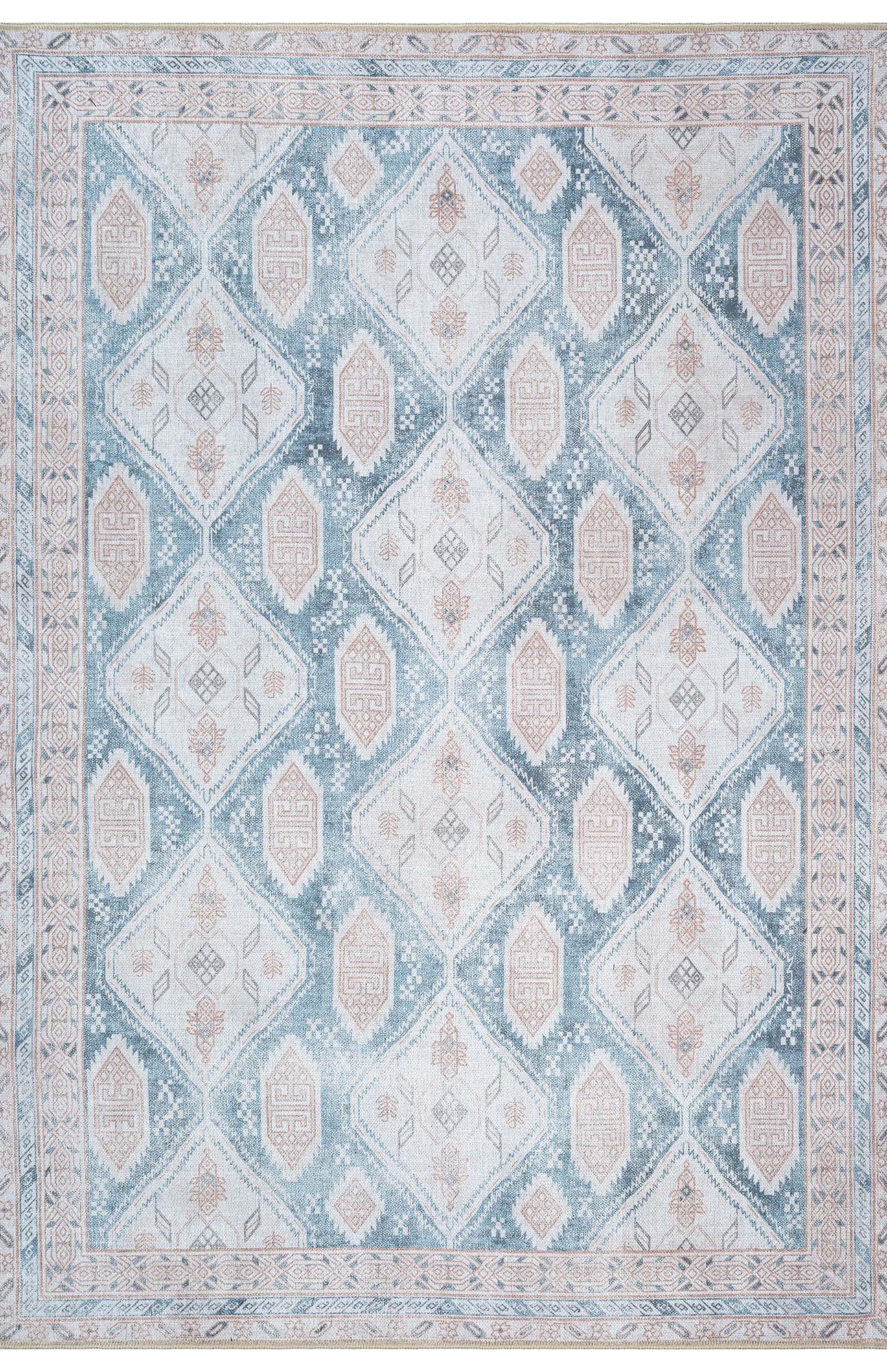 Samara Cream Blue Distressed Turkish Rug