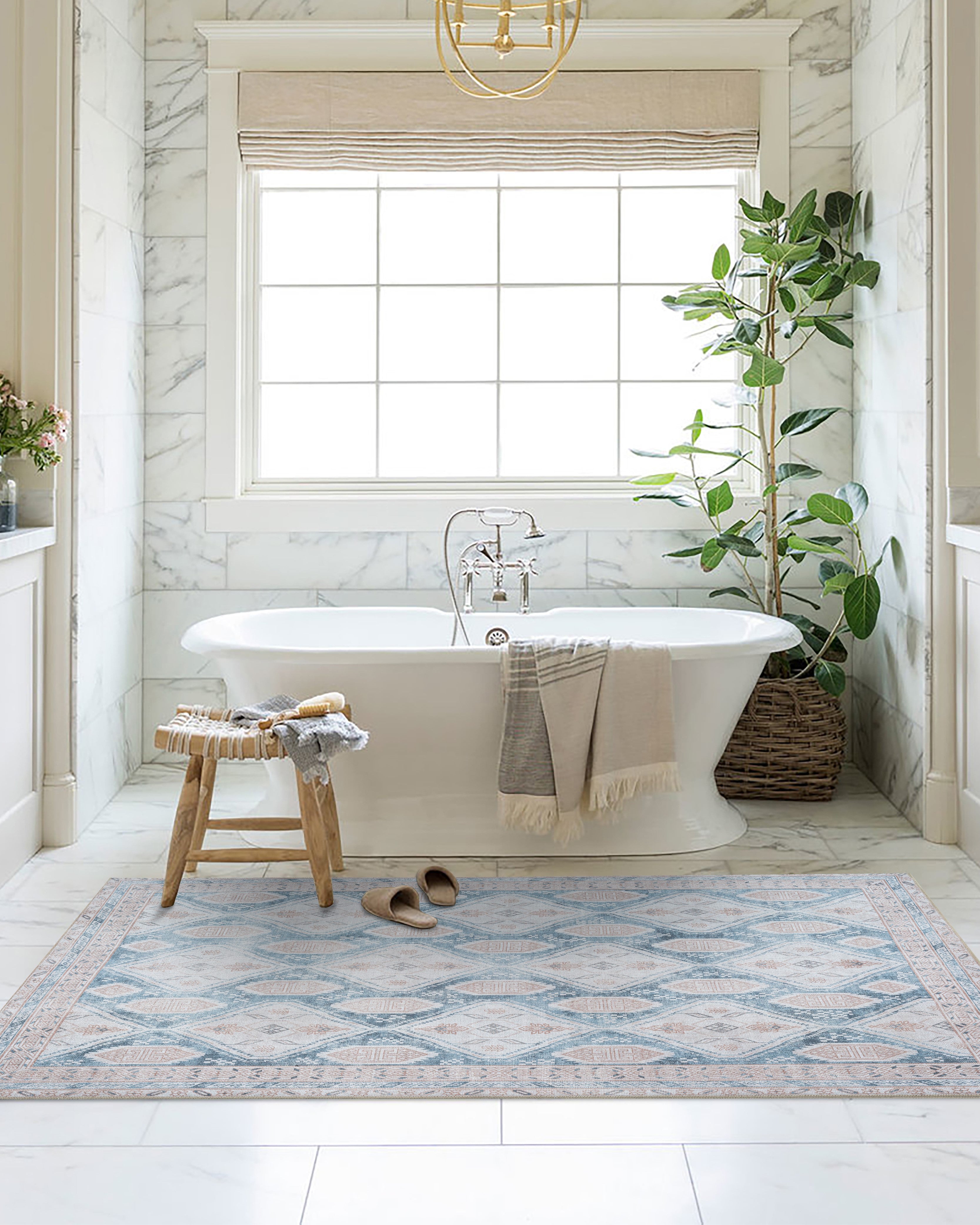 Samara Cream Blue Distressed Turkish Rug