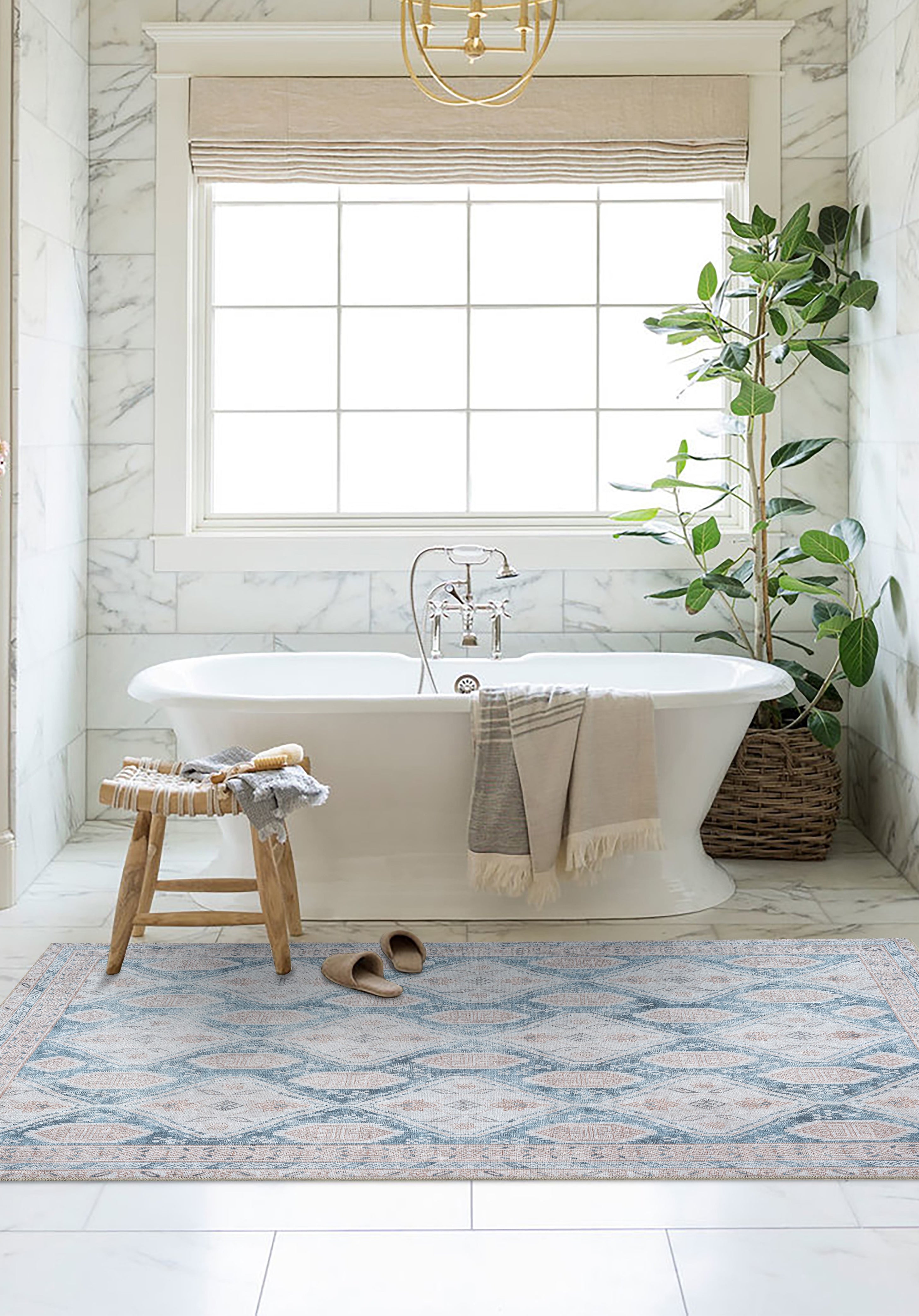 Samara Cream Blue Distressed Turkish Rug