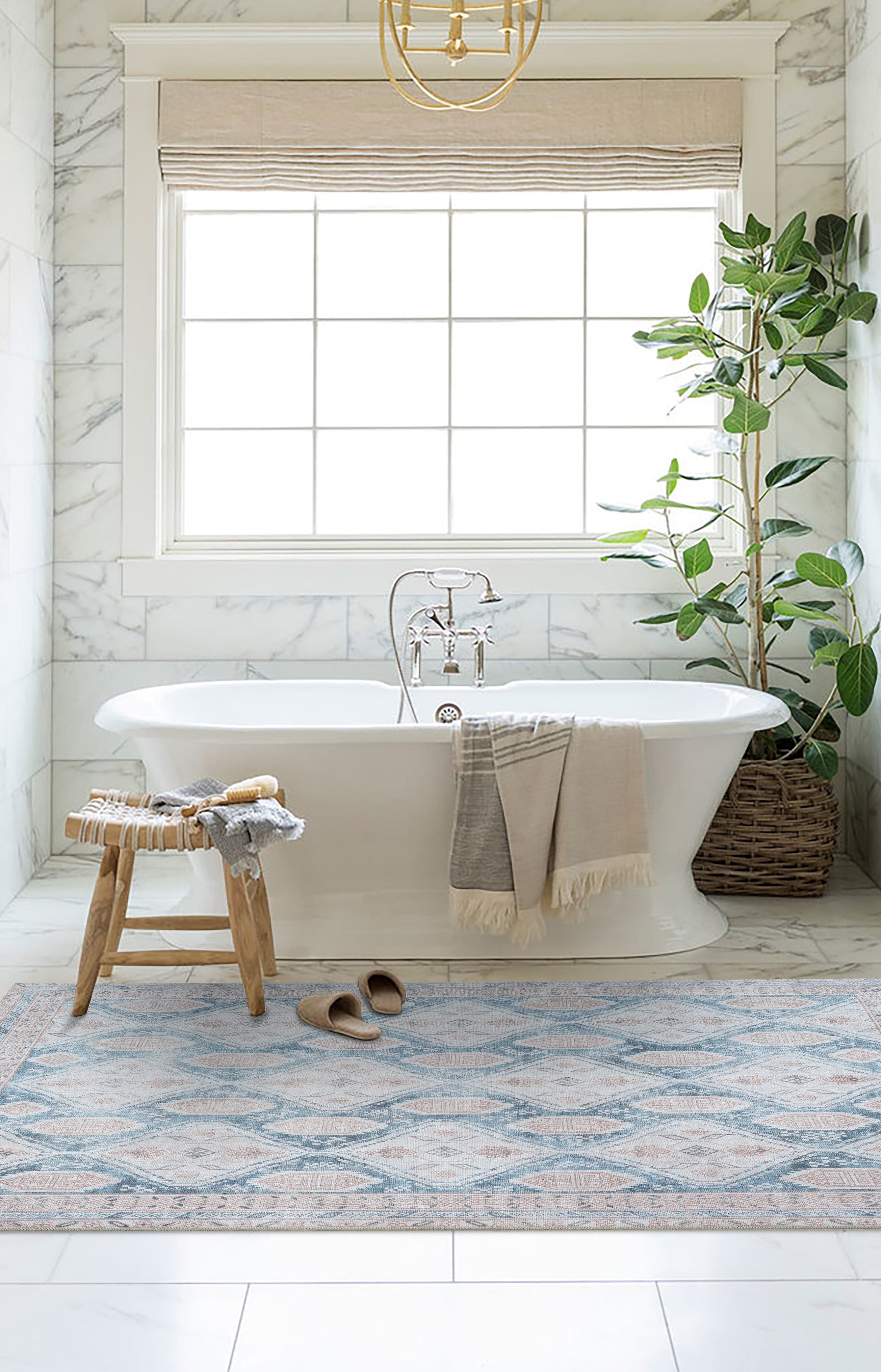 Samara Cream Blue Distressed Turkish Rug