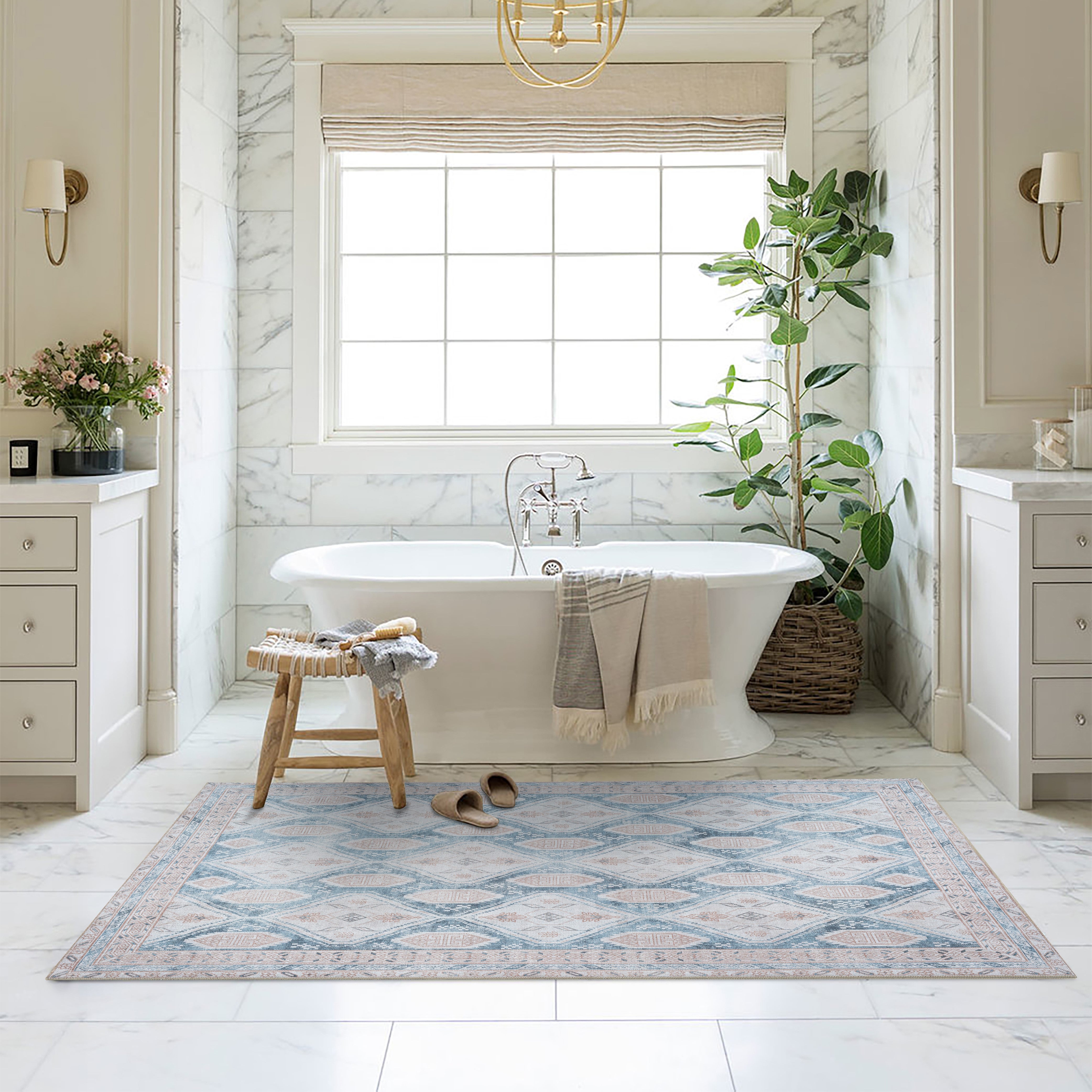 Samara Cream Blue Distressed Turkish Rug