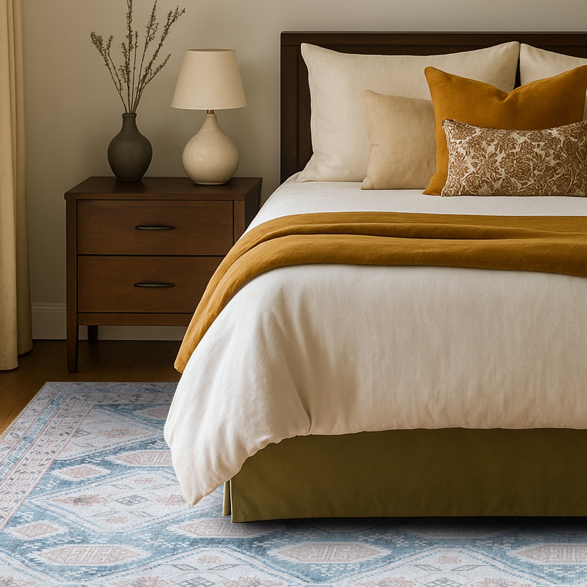 Samara Cream Blue Distressed Turkish Rug