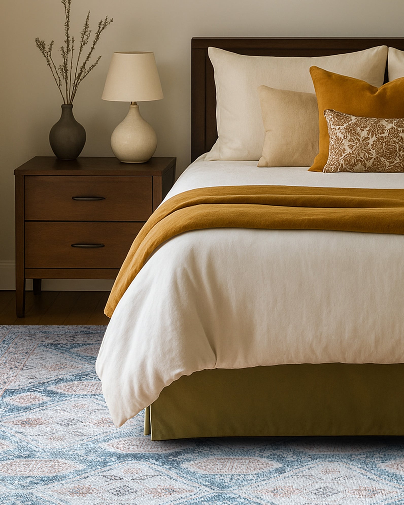 Samara Cream Blue Distressed Turkish Rug