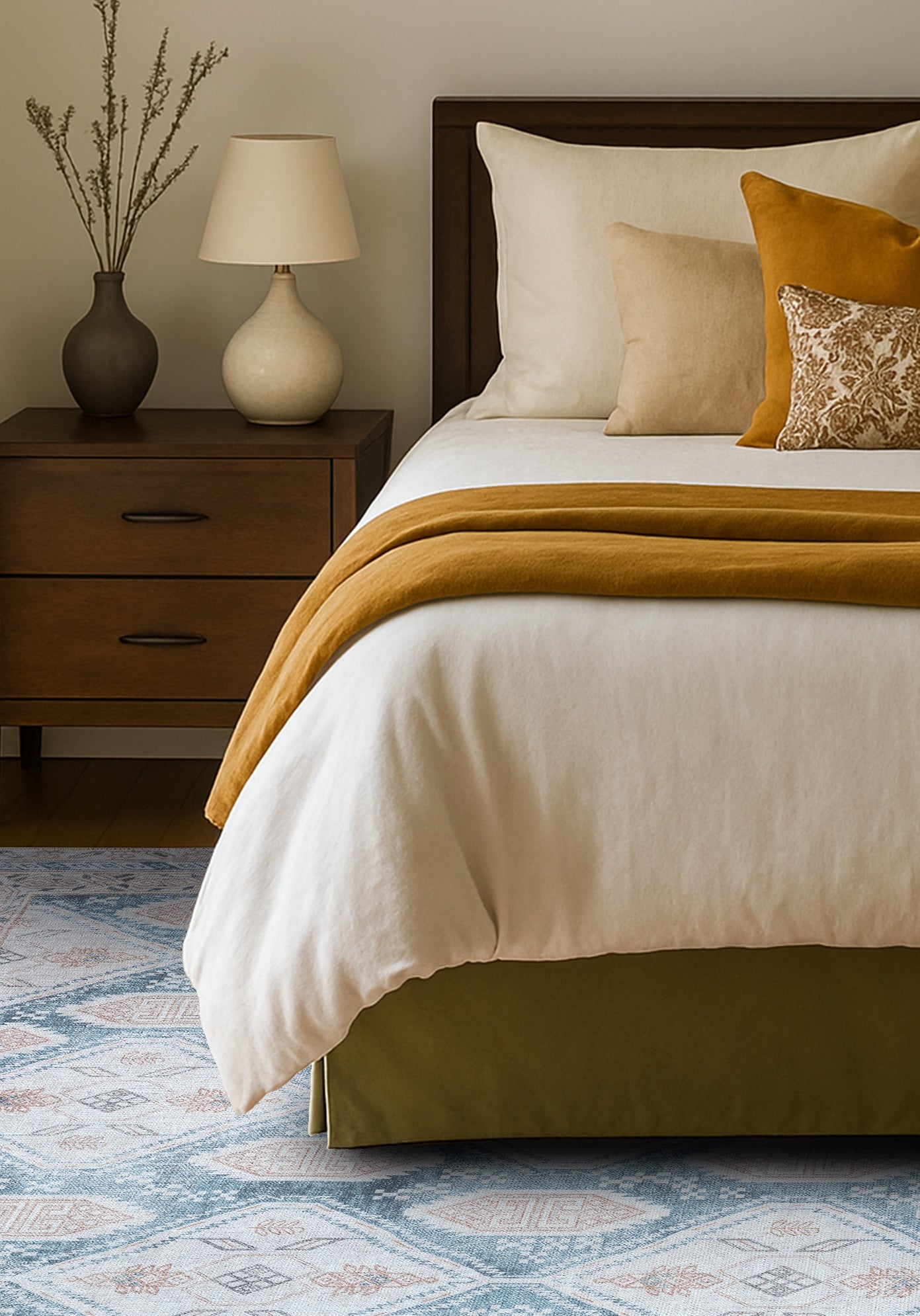 Samara Cream Blue Distressed Turkish Rug