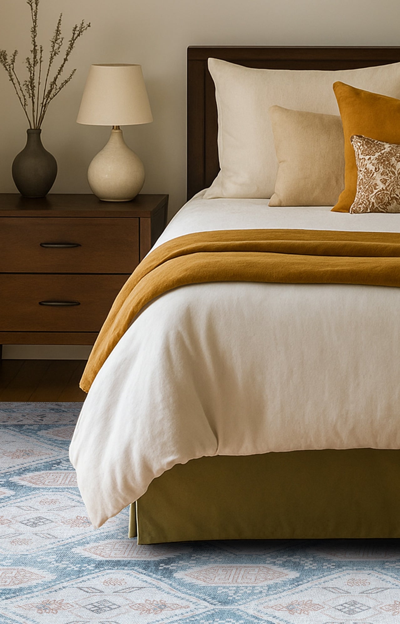 Samara Cream Blue Distressed Turkish Rug