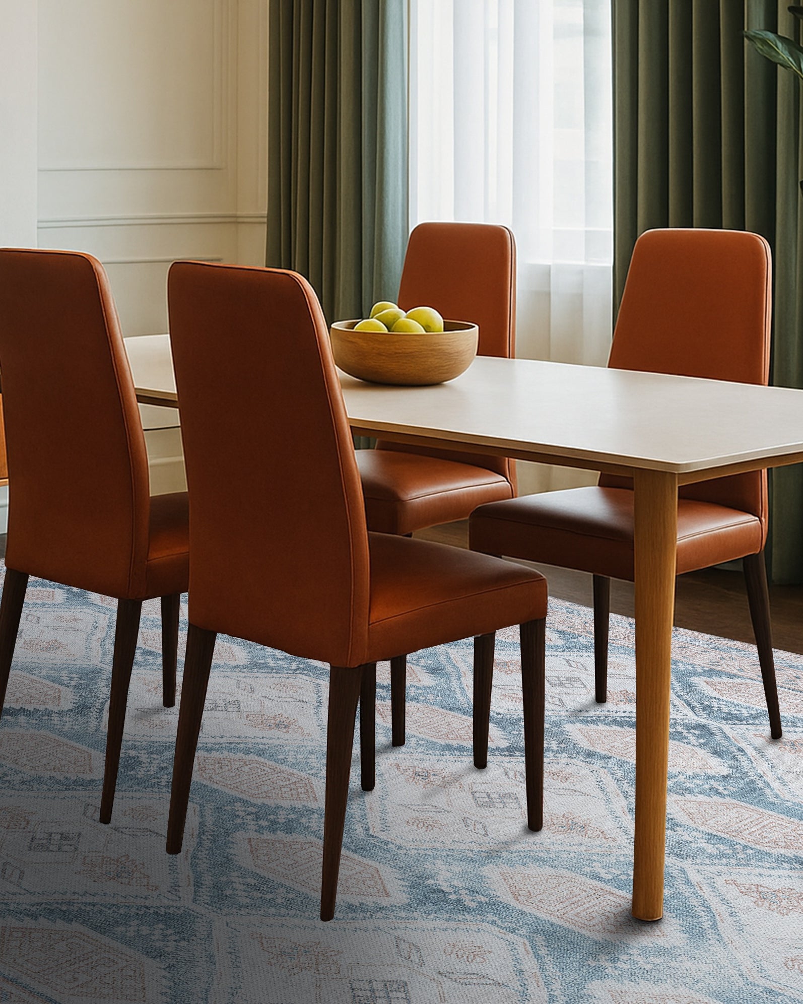 Samara Cream Blue Distressed Turkish Rug