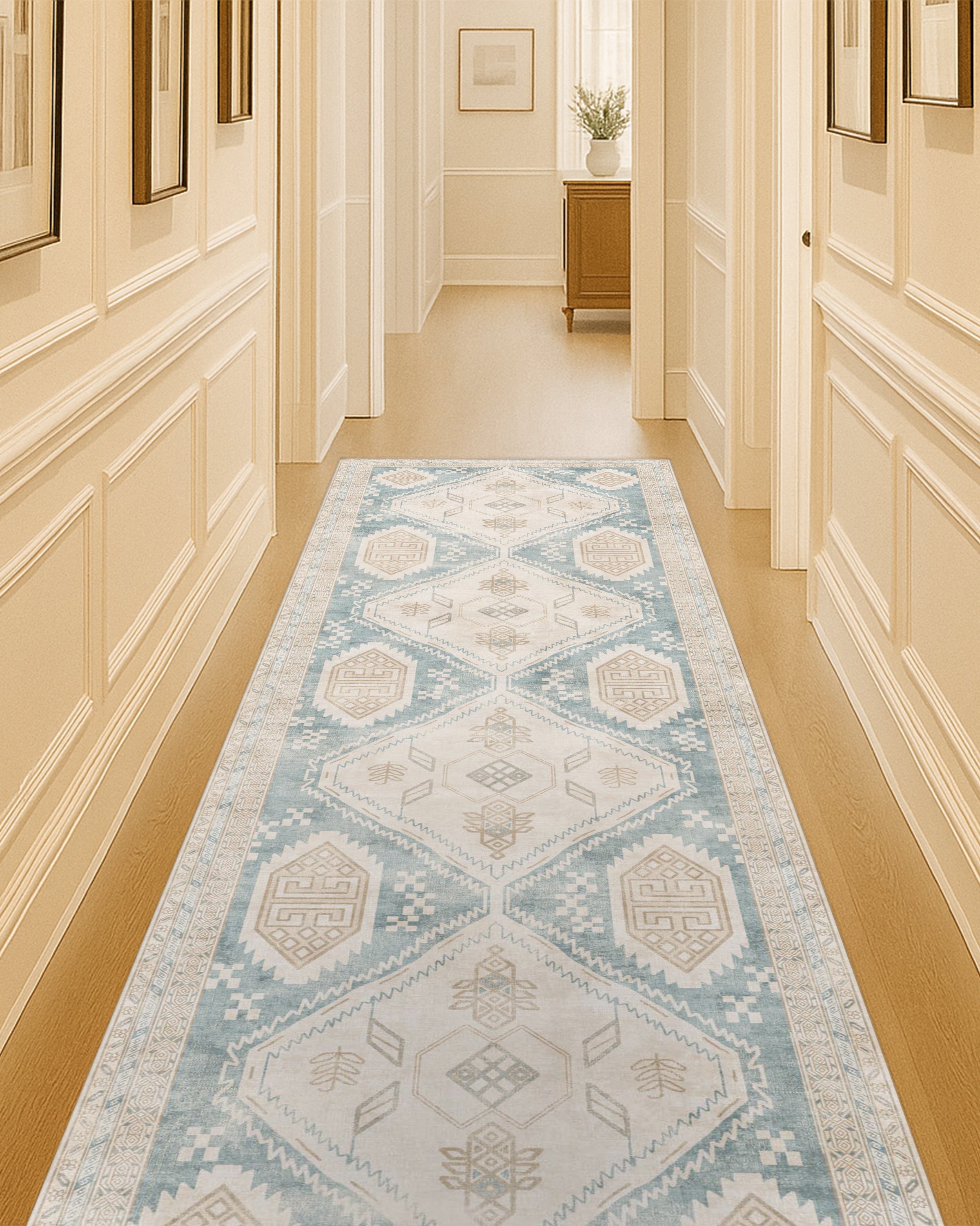 Samara Cream Blue Distressed Turkish Rug