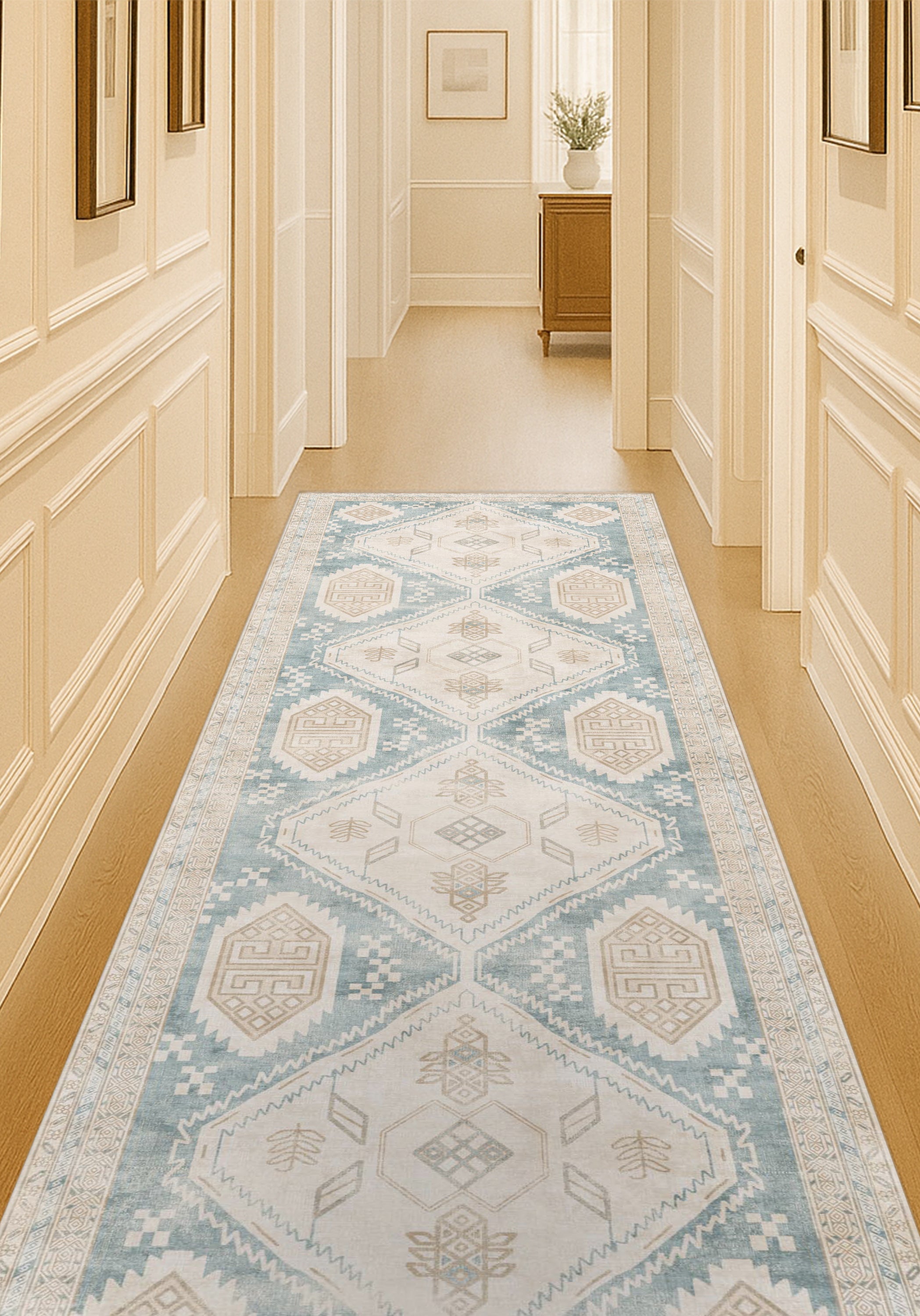 Samara Cream Blue Distressed Turkish Rug