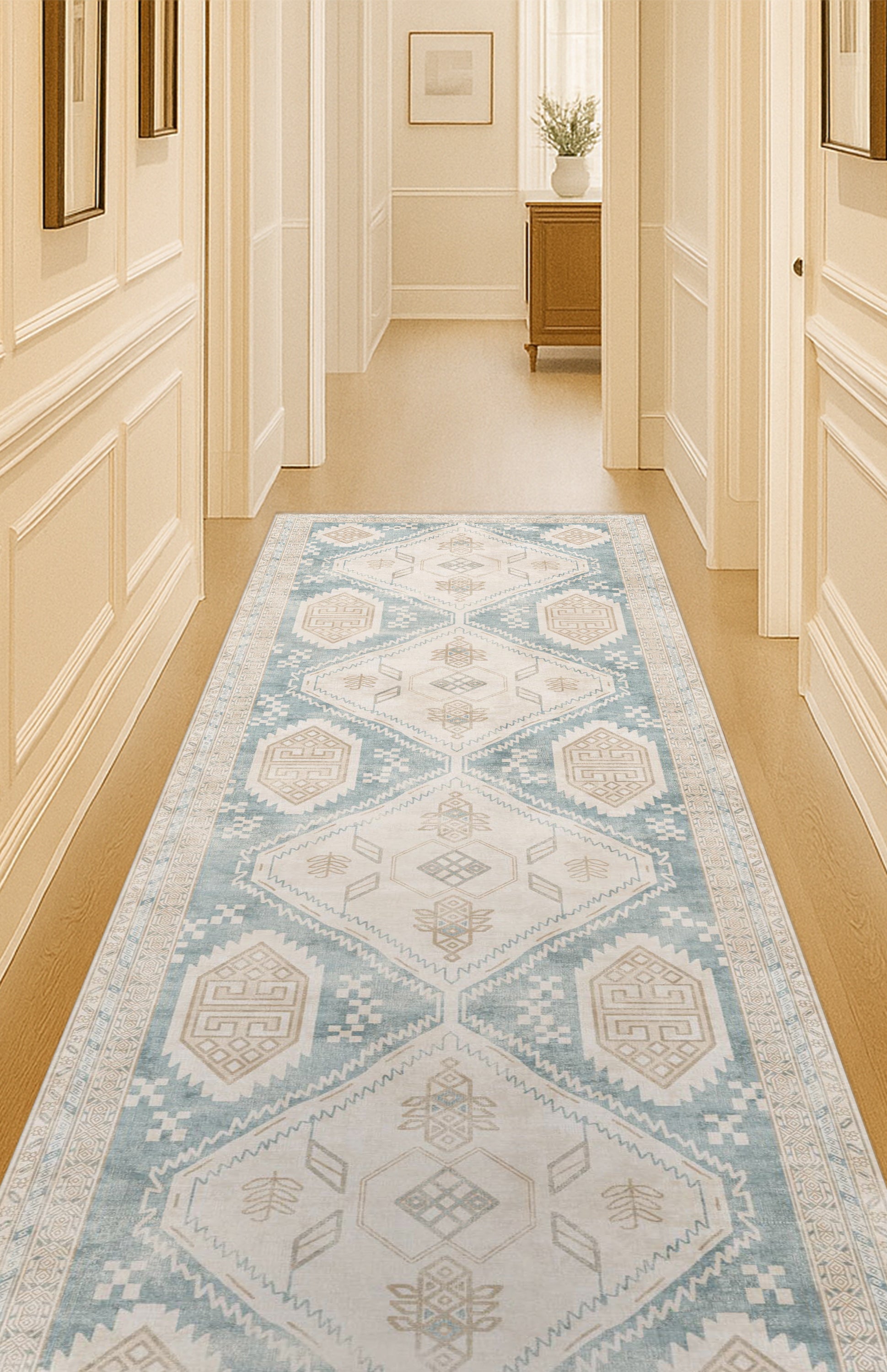 Samara Cream Blue Distressed Turkish Rug