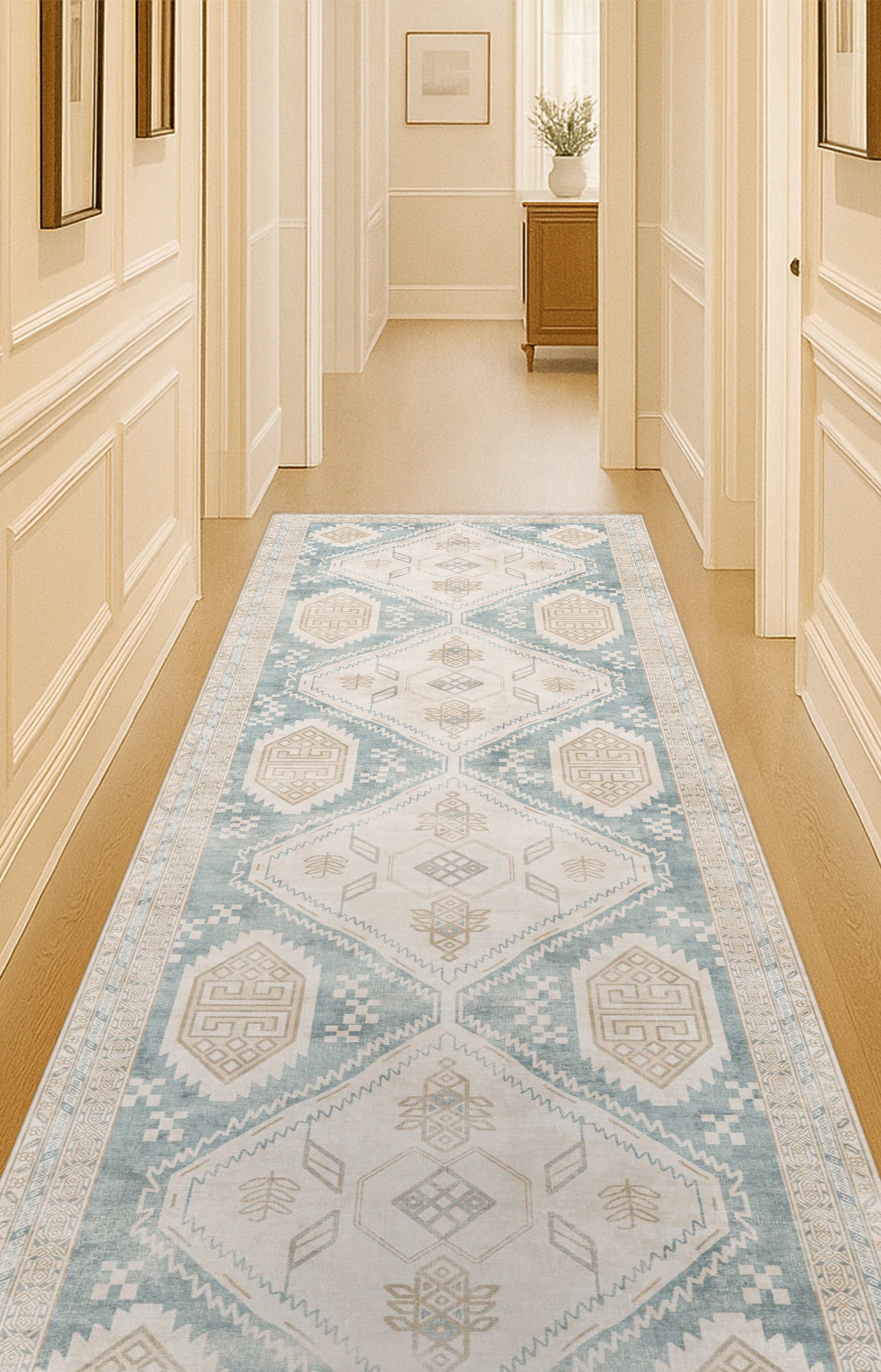 Samara Cream Blue Distressed Turkish Rug