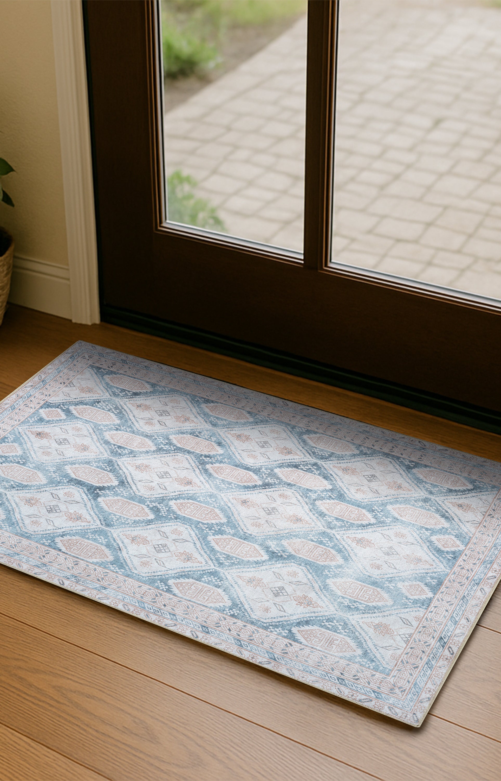 Samara Cream Blue Distressed Turkish Rug