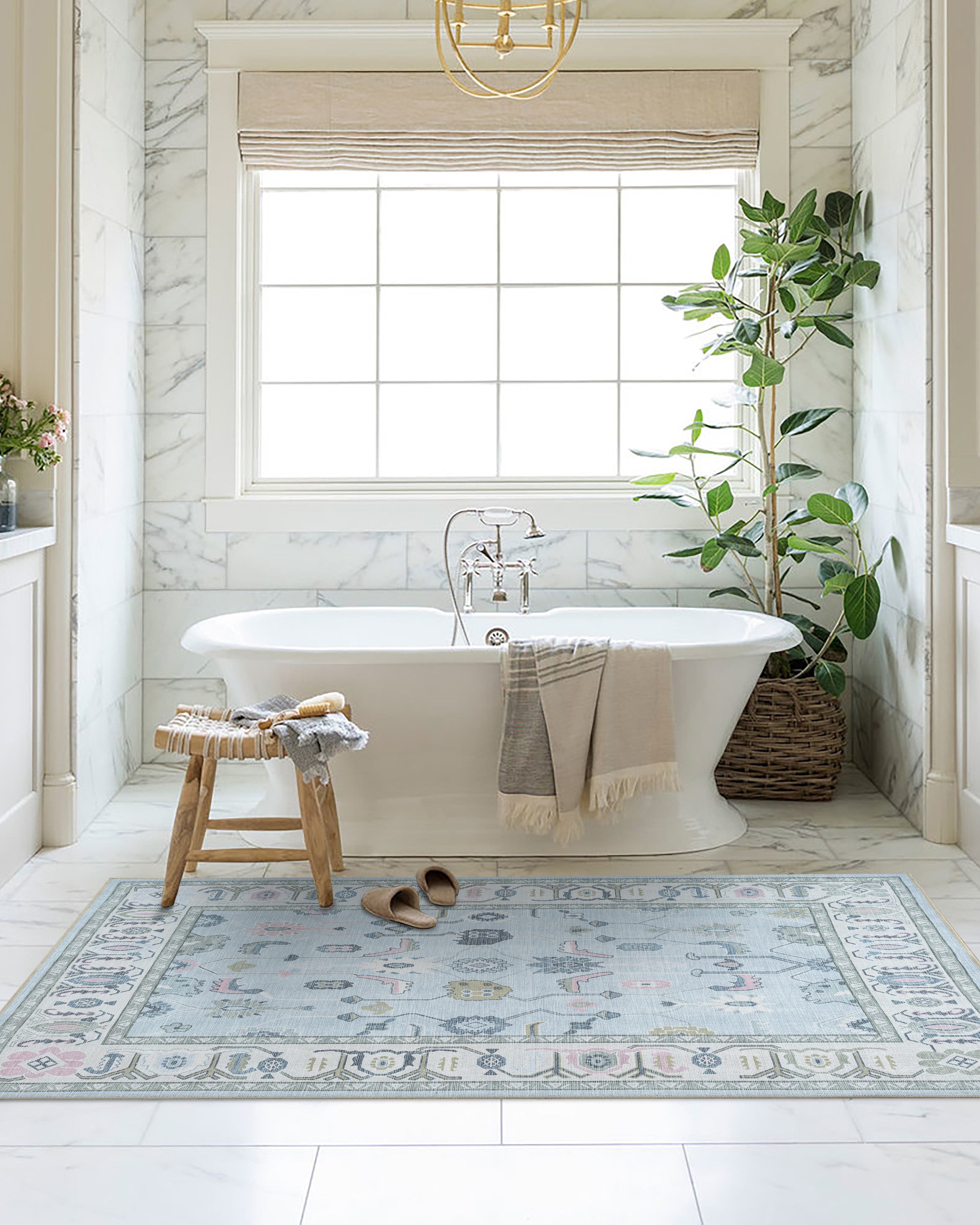 Corinne Pastel Blue Cream Modern Oushak Rug