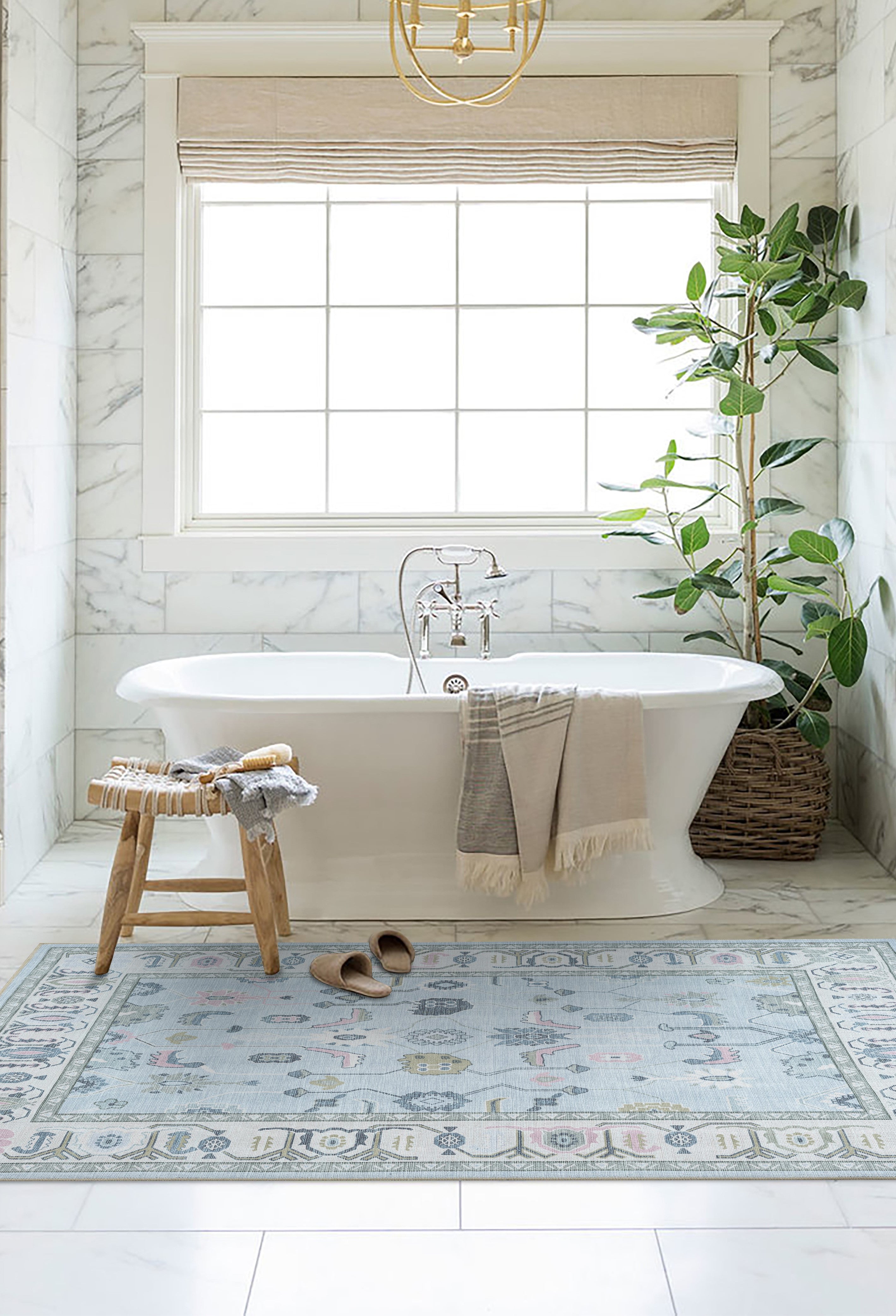 Corinne Pastel Blue Cream Modern Oushak Rug