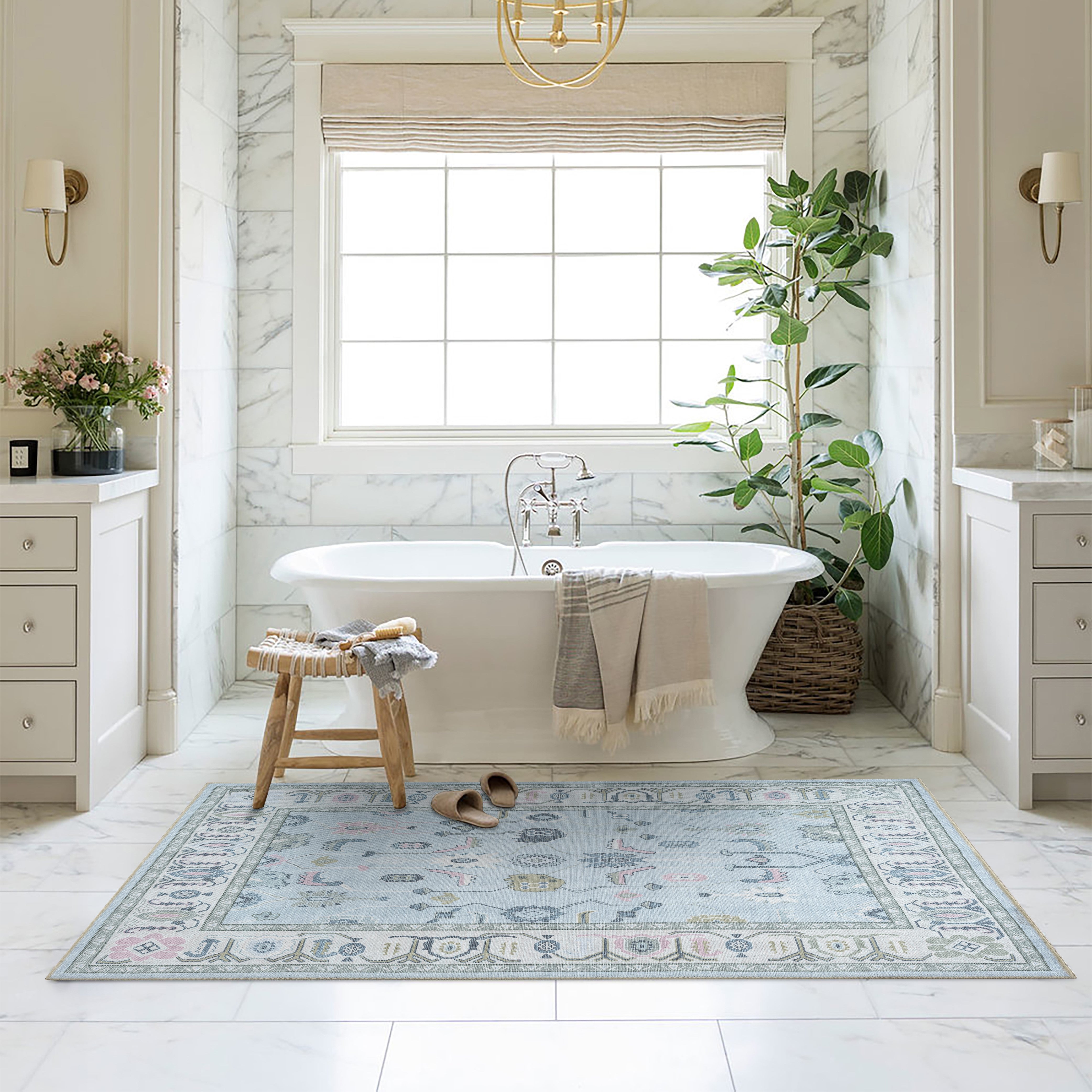 Corinne Pastel Blue Cream Modern Oushak Rug