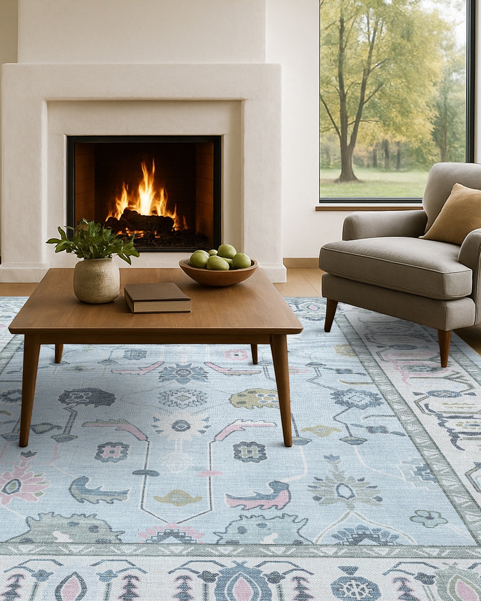 Corinne Pastel Blue Cream Modern Oushak Rug