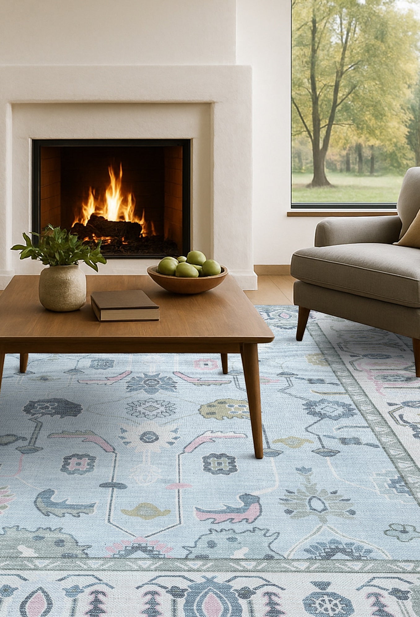 Corinne Pastel Blue Cream Modern Oushak Rug