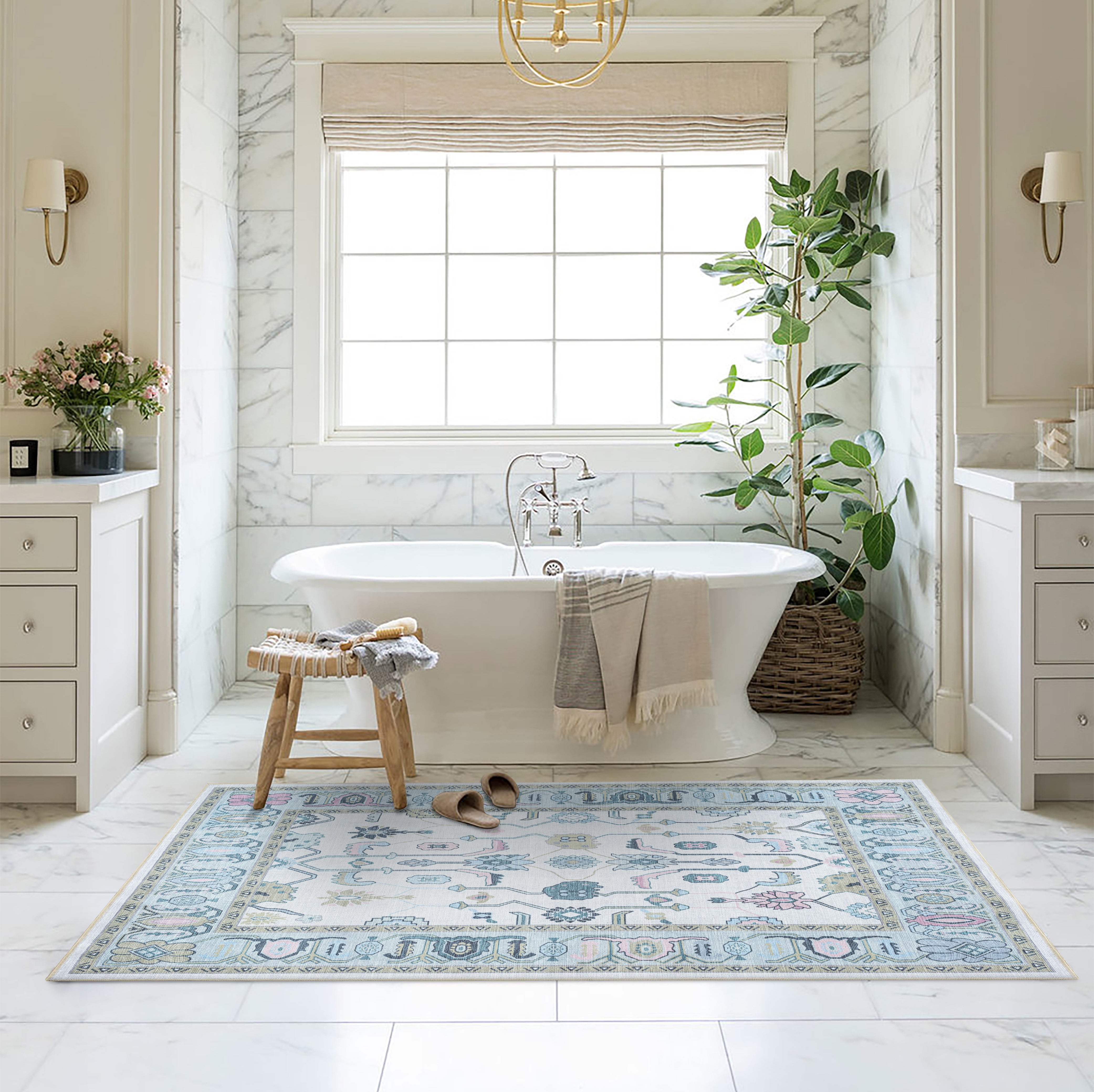 Wafiya Cream Green Modern Oushak Rug