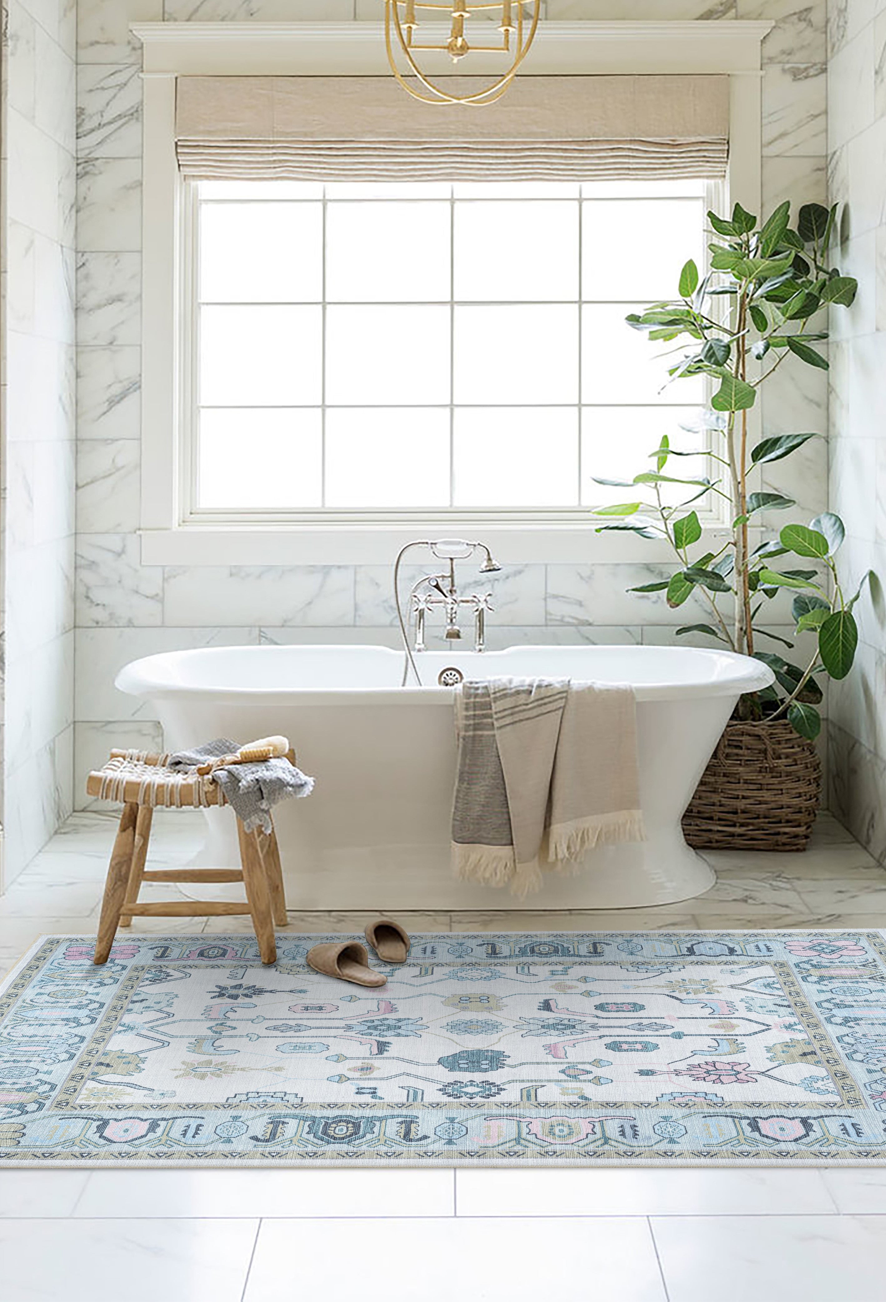 Wafiya Cream Green Modern Oushak Rug