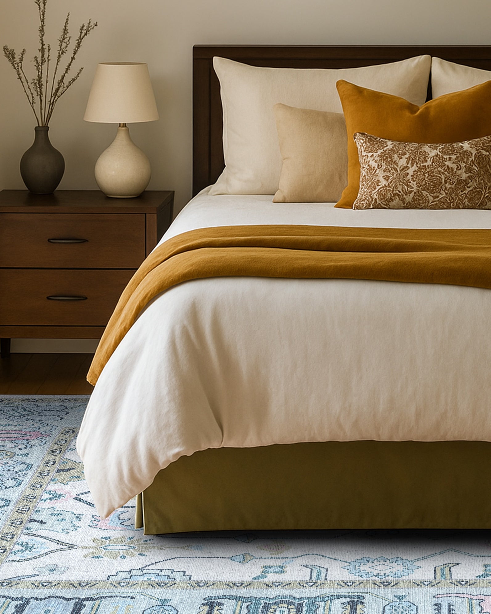 Wafiya Cream Green Modern Oushak Rug