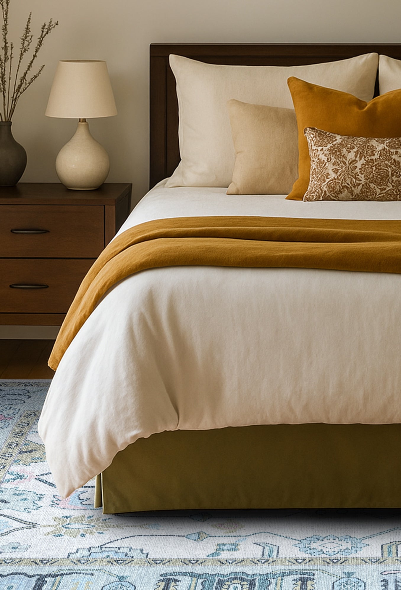 Wafiya Cream Green Modern Oushak Rug