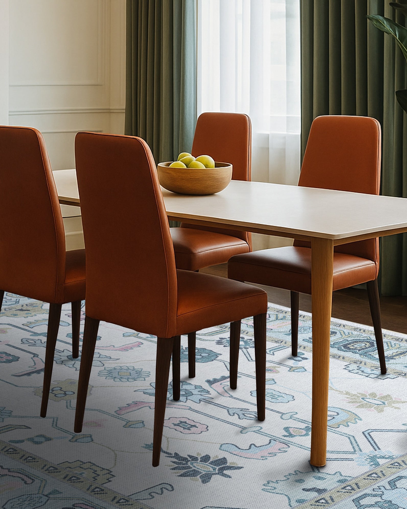 Wafiya Cream Green Modern Oushak Rug