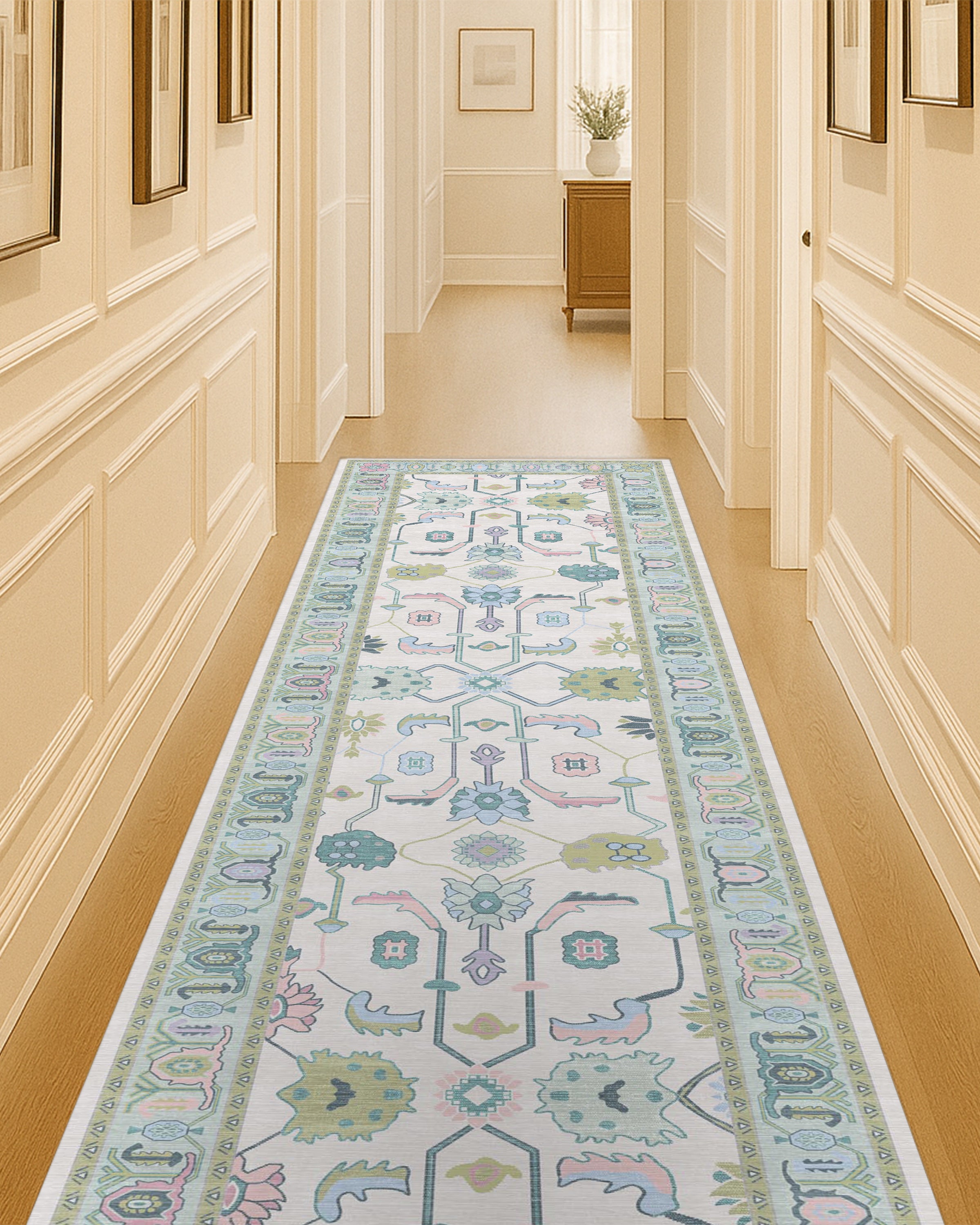 Wafiya Cream Green Modern Oushak Rug