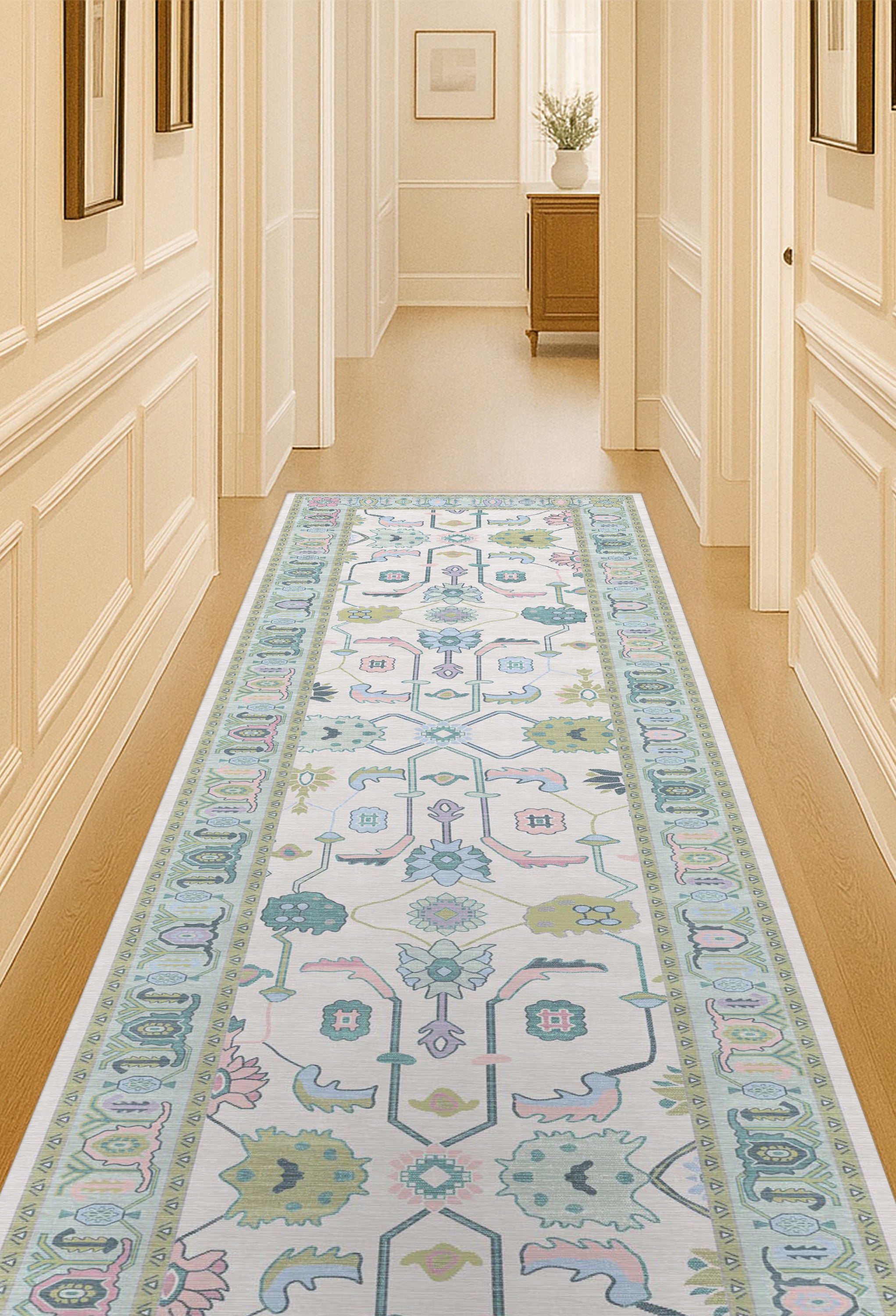 Wafiya Cream Green Modern Oushak Rug
