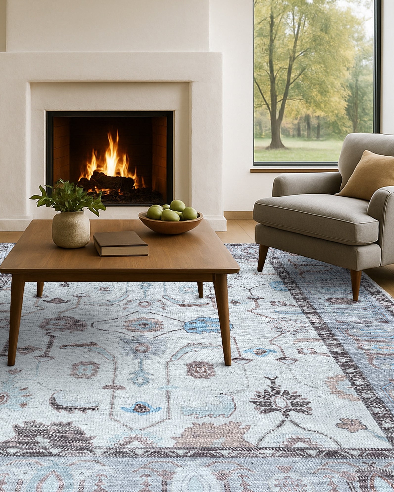 Midha White Gray Brown Modern Oushak Rug