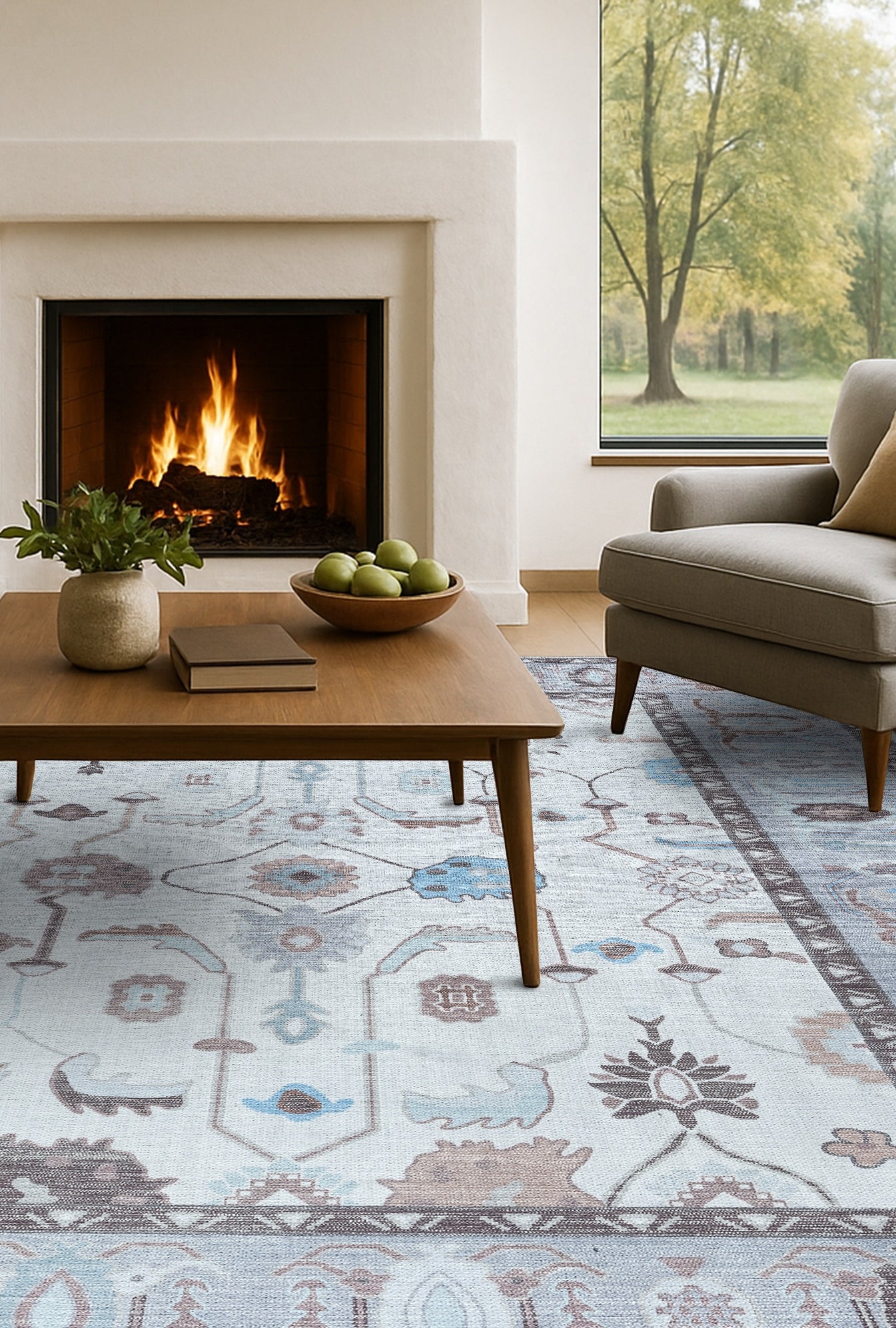 Midha White Gray Brown Modern Oushak Rug