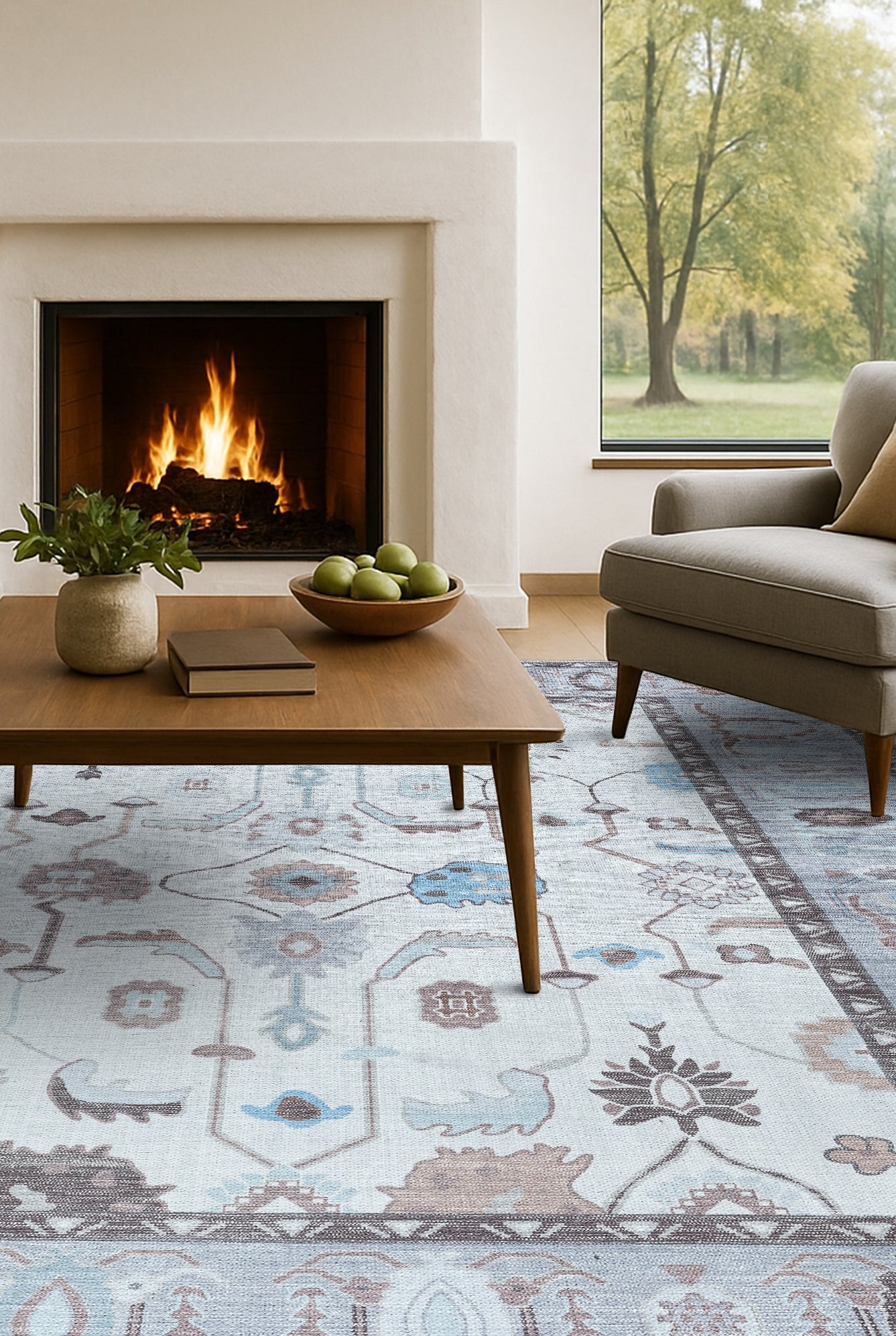 Midha White Gray Brown Modern Oushak Rug