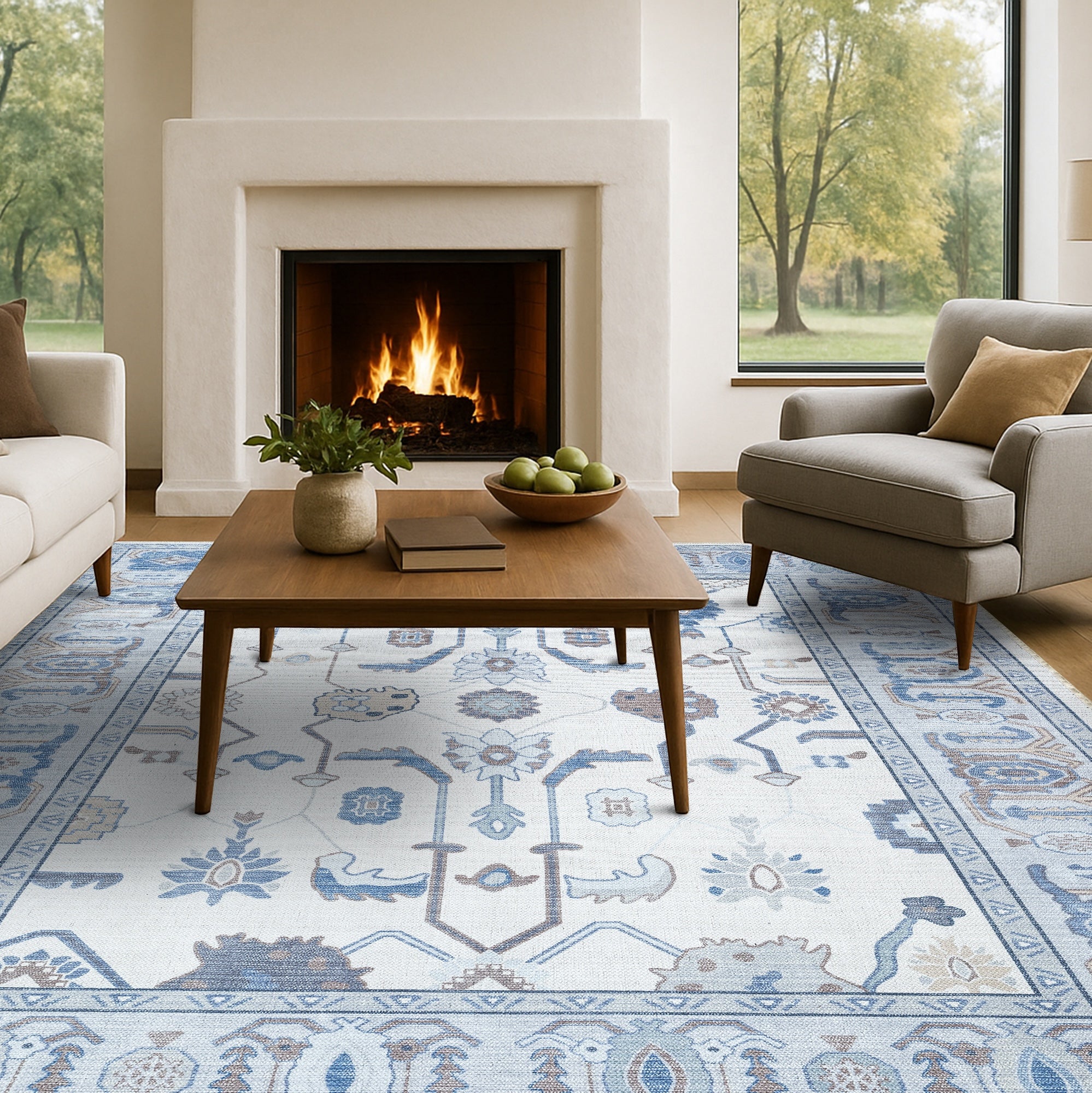 Adler Navy Blue Gray Modern Oushak Rug