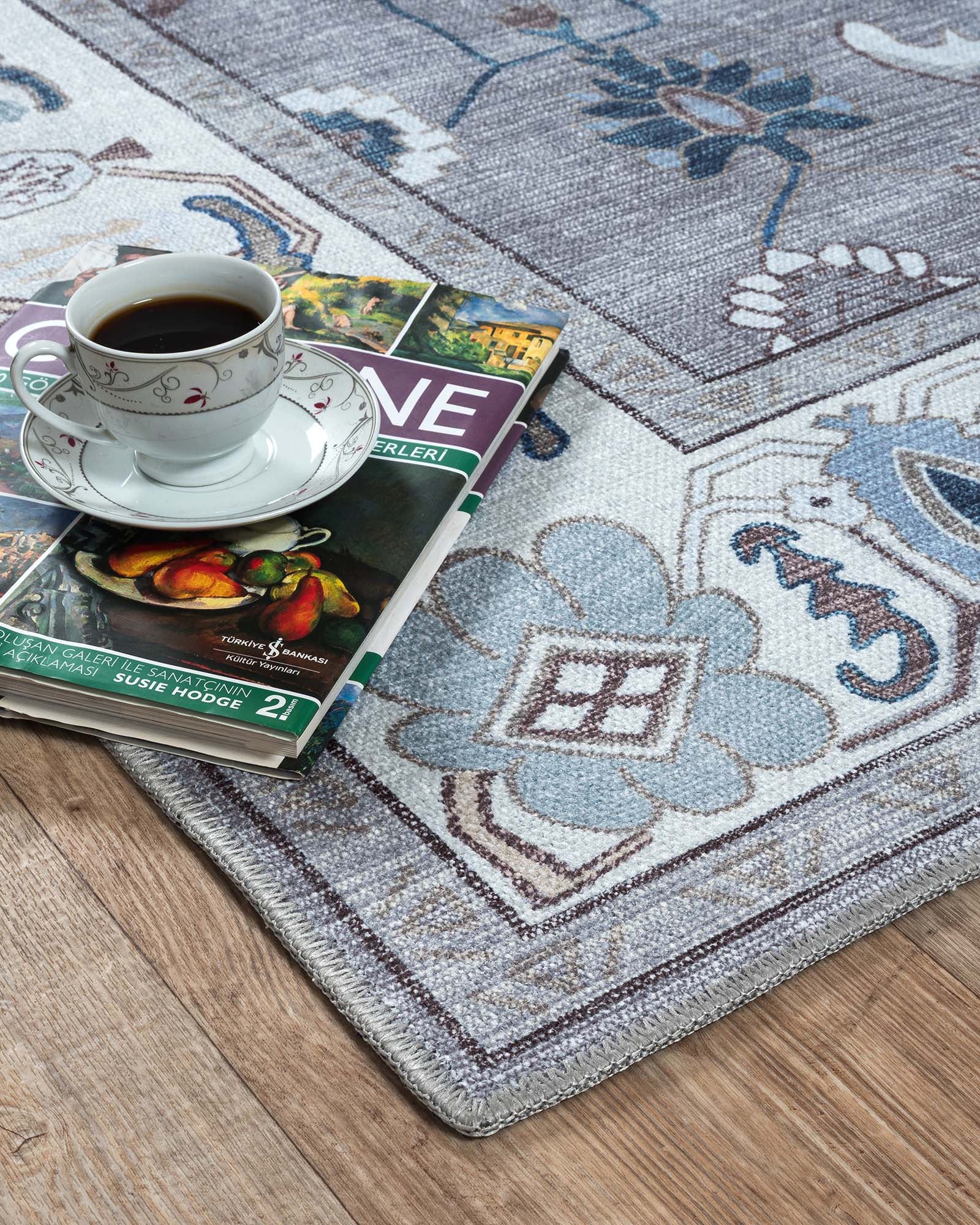 Naila Dark Gray Navy Blue Modern Oushak Rug