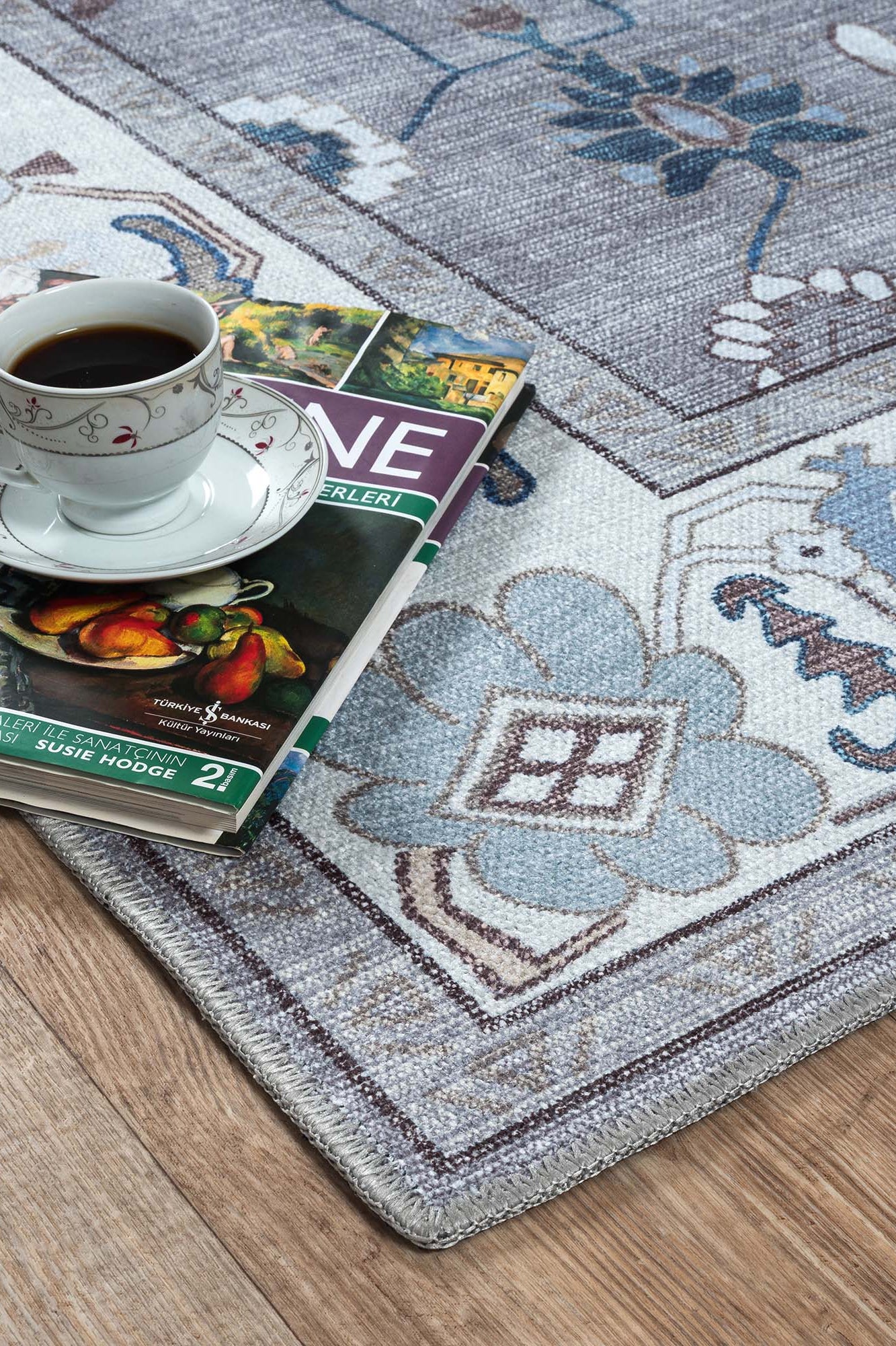 Naila Dark Gray Navy Blue Modern Oushak Rug