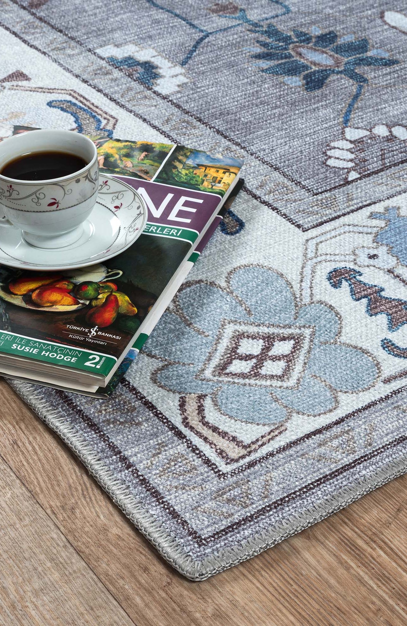 Naila Dark Gray Navy Blue Modern Oushak Rug