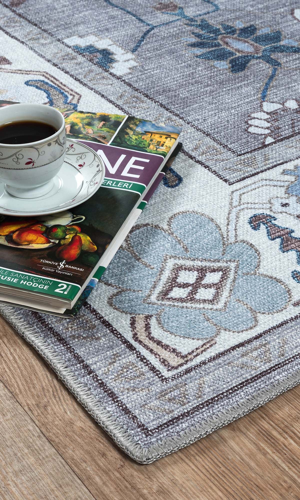 Naila Dark Gray Navy Blue Modern Oushak Rug