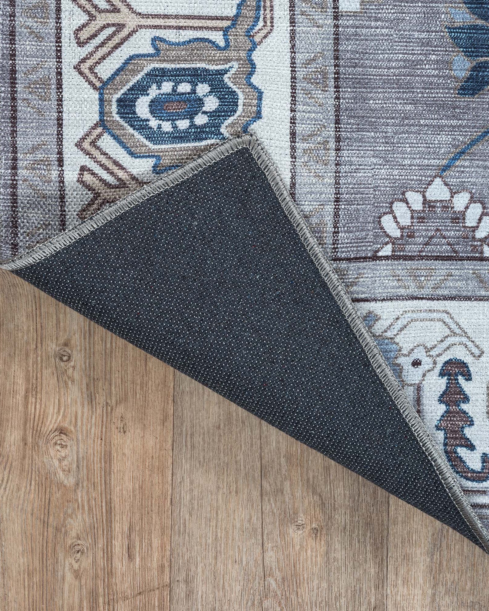 Naila Dark Gray Navy Blue Modern Oushak Rug