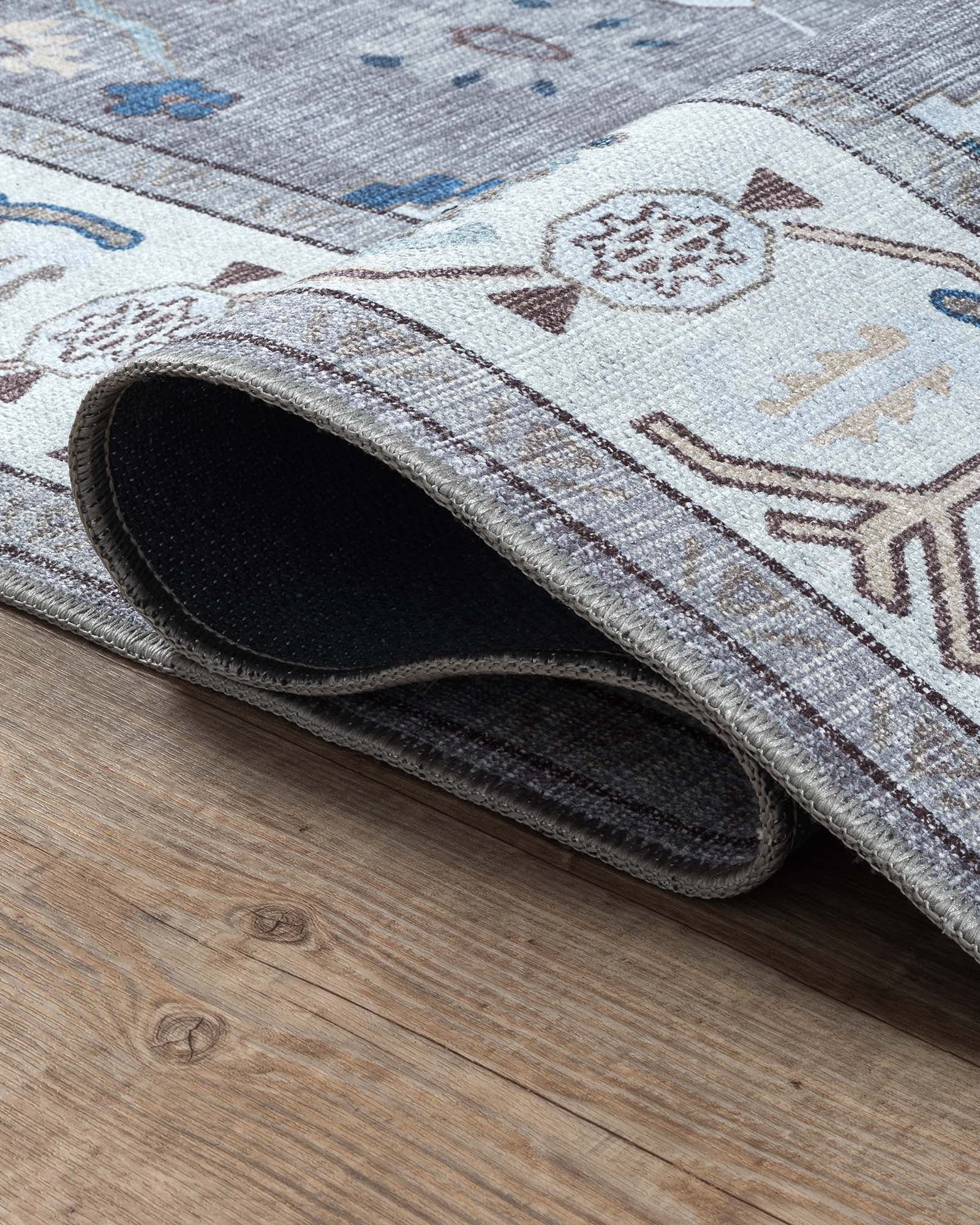 Naila Dark Gray Navy Blue Modern Oushak Rug