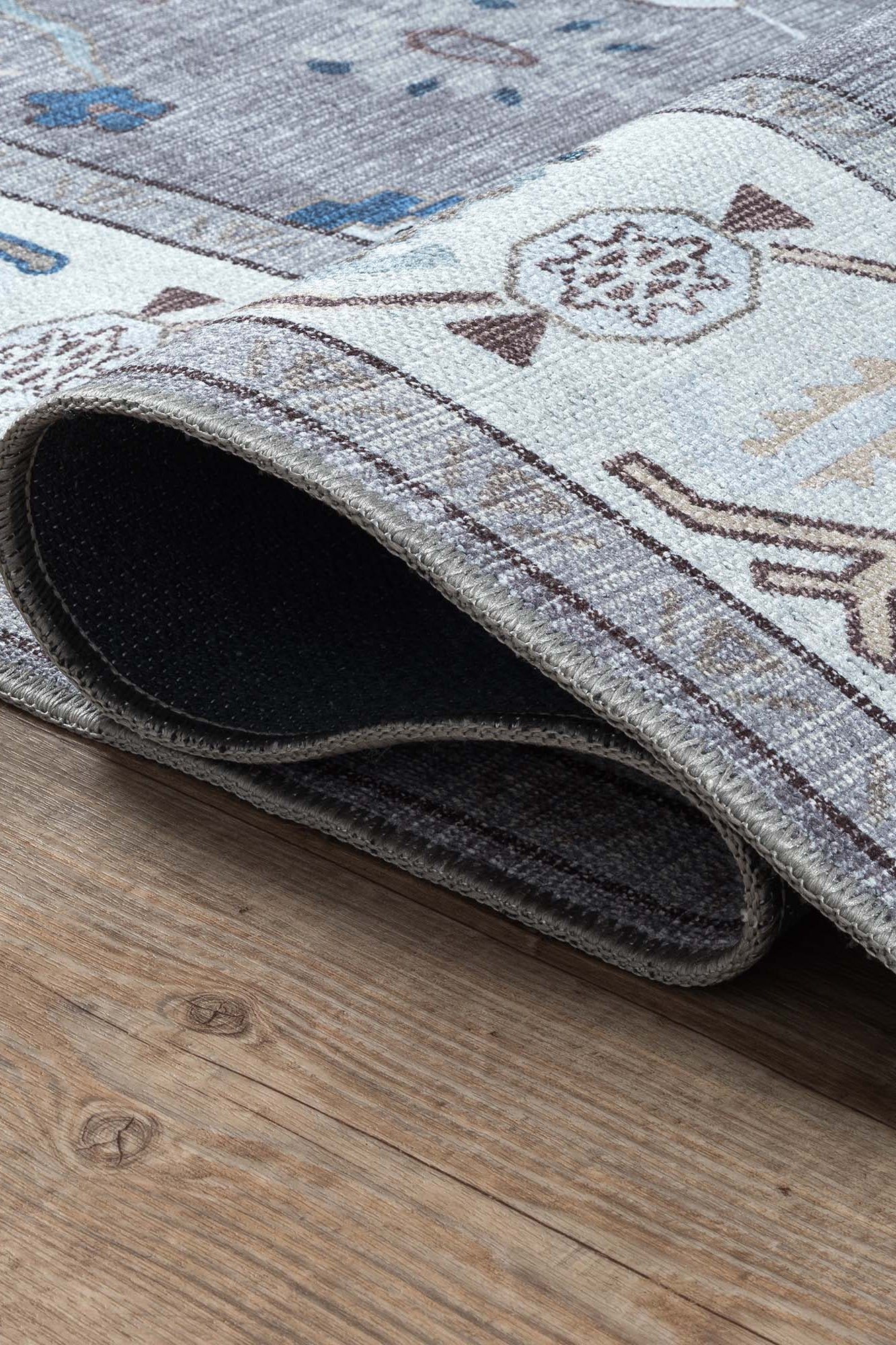 Naila Dark Gray Navy Blue Modern Oushak Rug