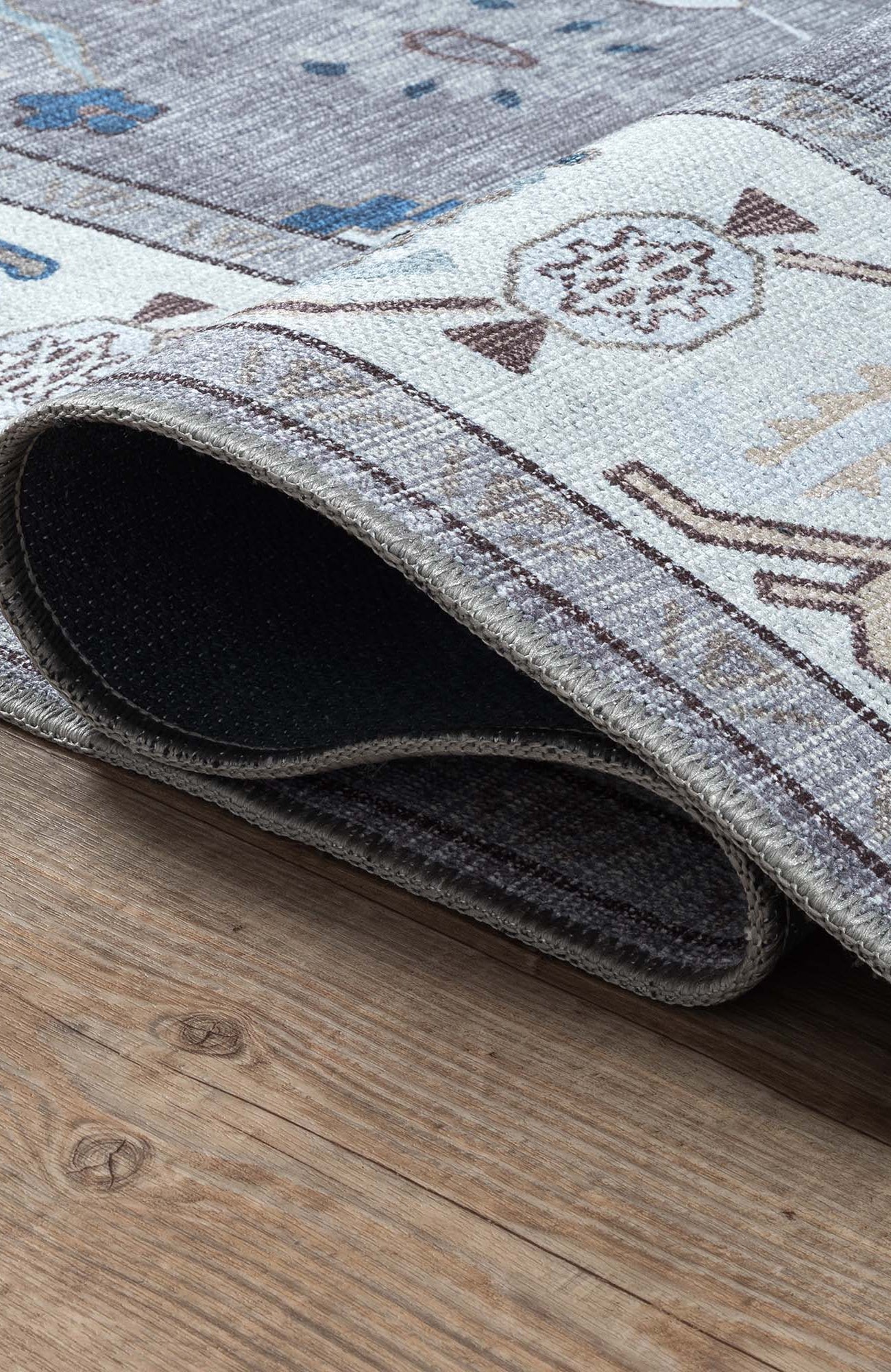 Naila Dark Gray Navy Blue Modern Oushak Rug