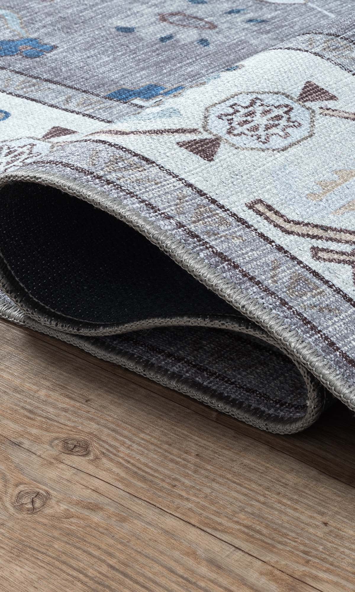 Naila Dark Gray Navy Blue Modern Oushak Rug