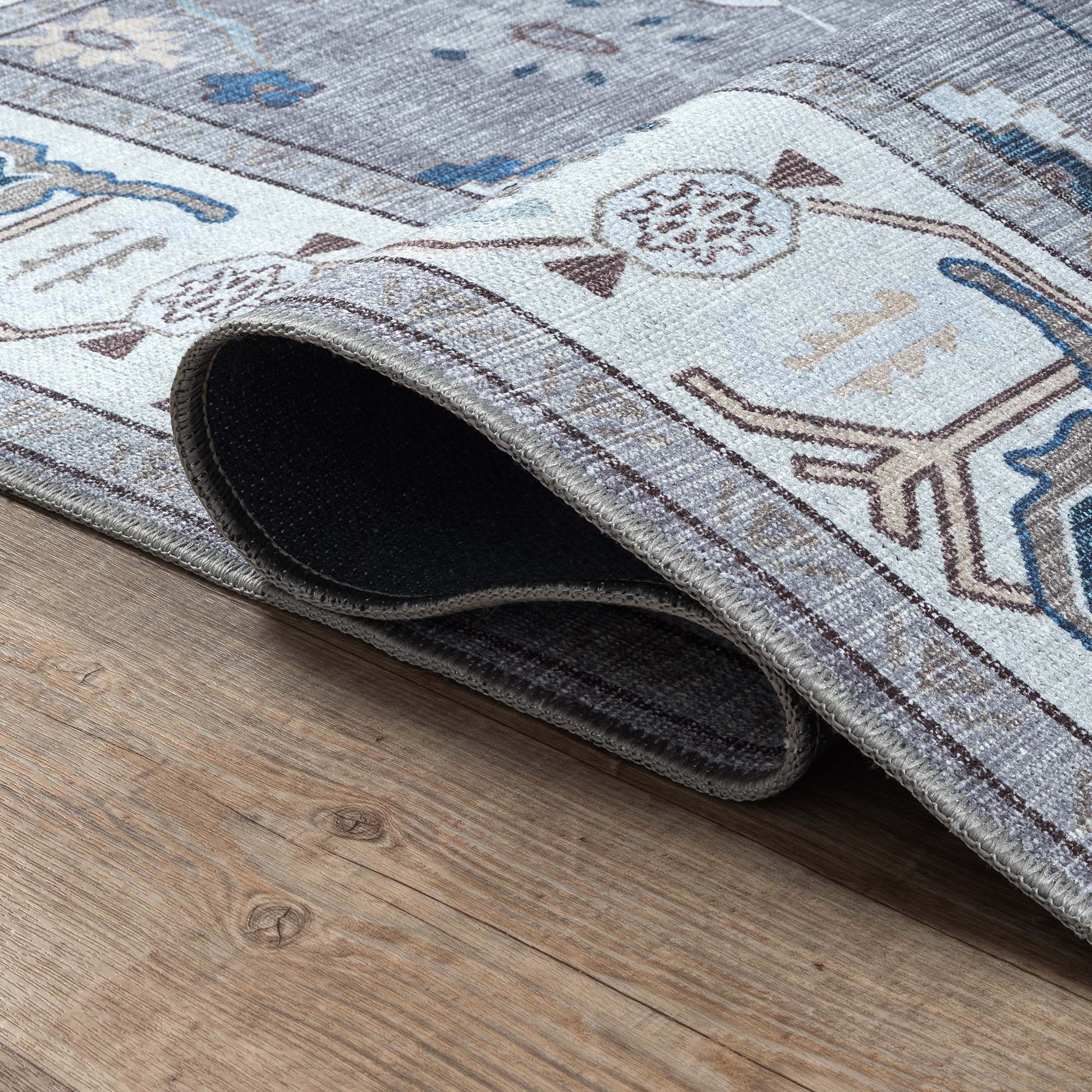 Naila Dark Gray Navy Blue Modern Oushak Rug