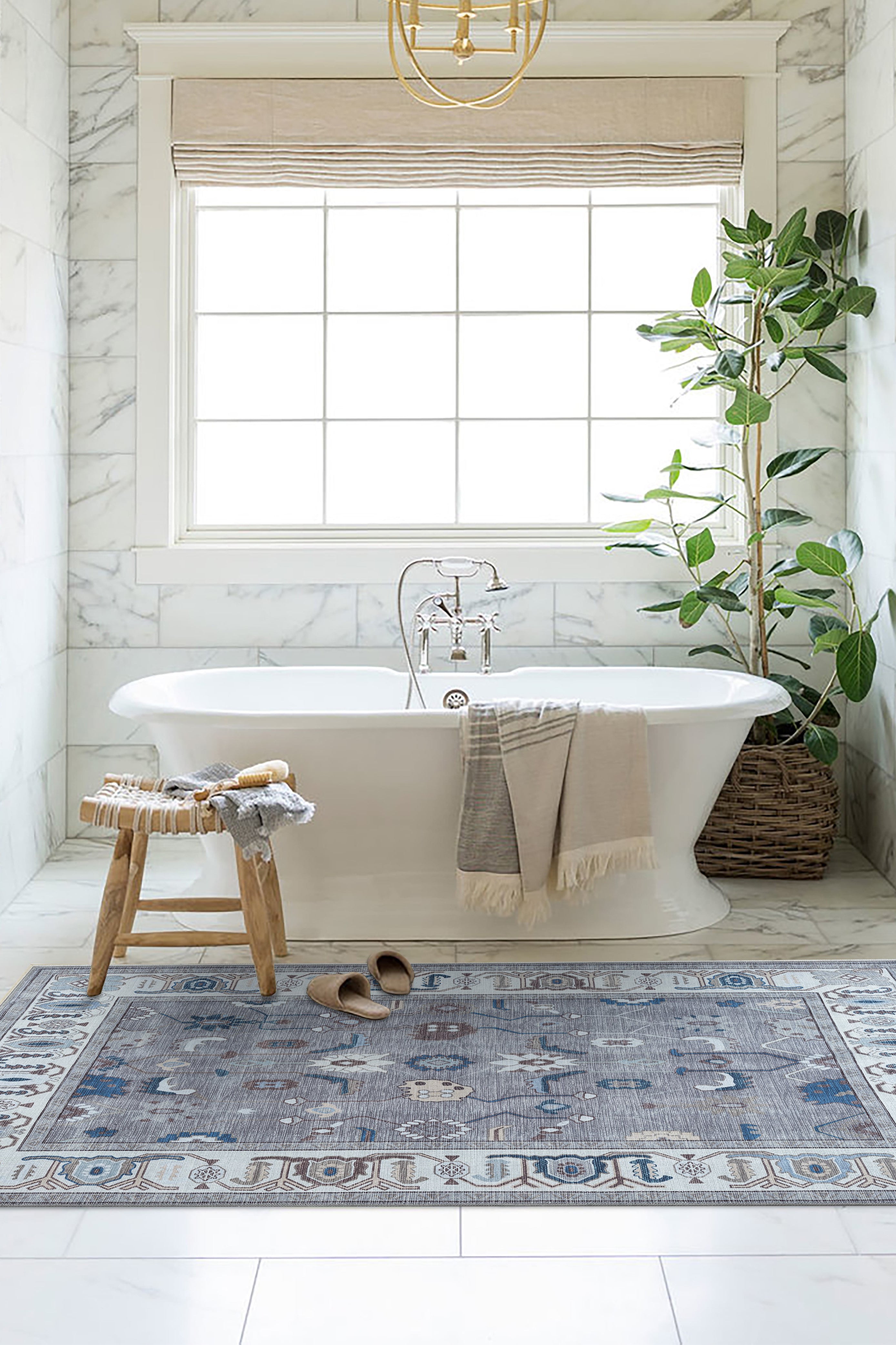 Naila Dark Gray Navy Blue Modern Oushak Rug