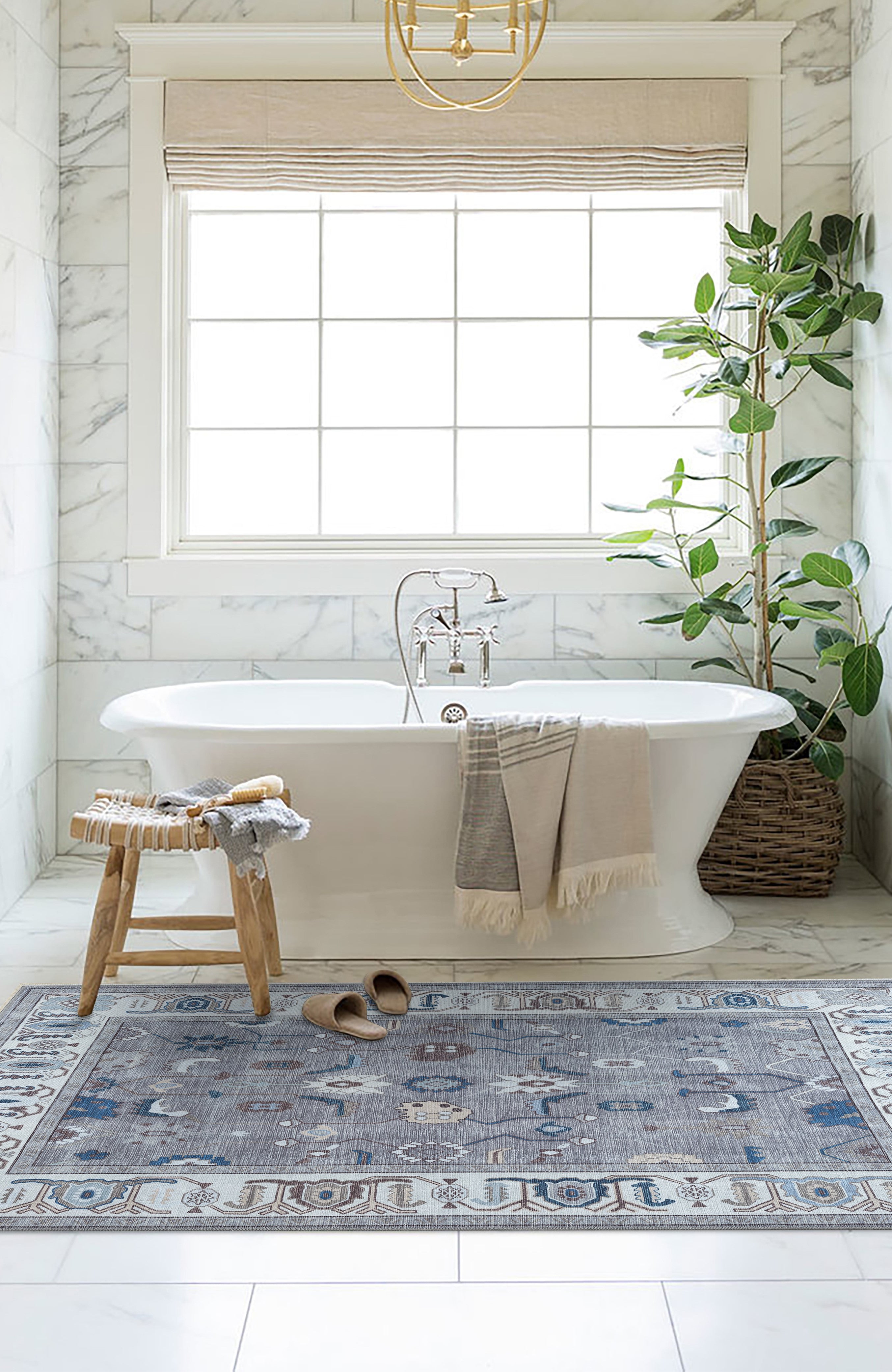 Naila Dark Gray Navy Blue Modern Oushak Rug