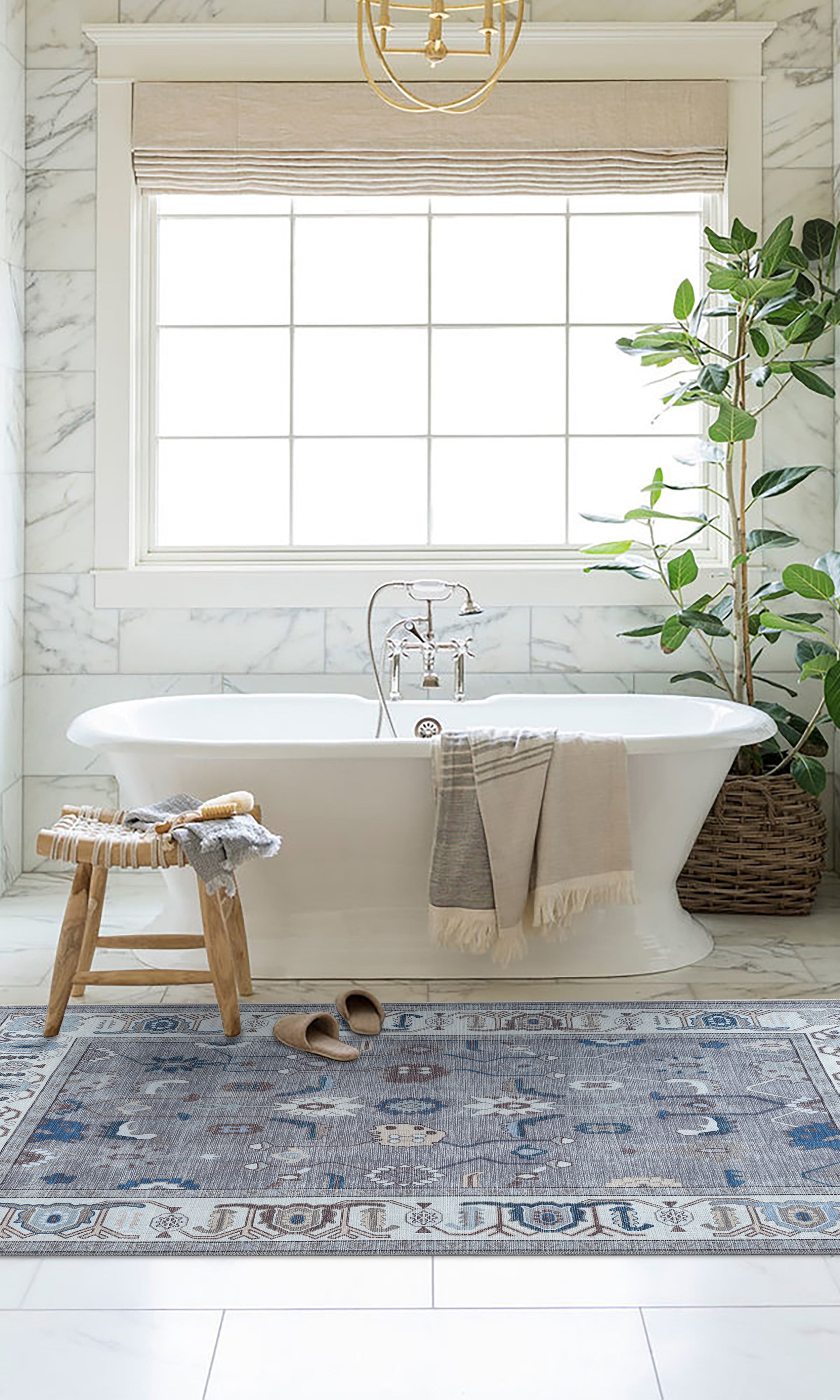 Naila Dark Gray Navy Blue Modern Oushak Rug